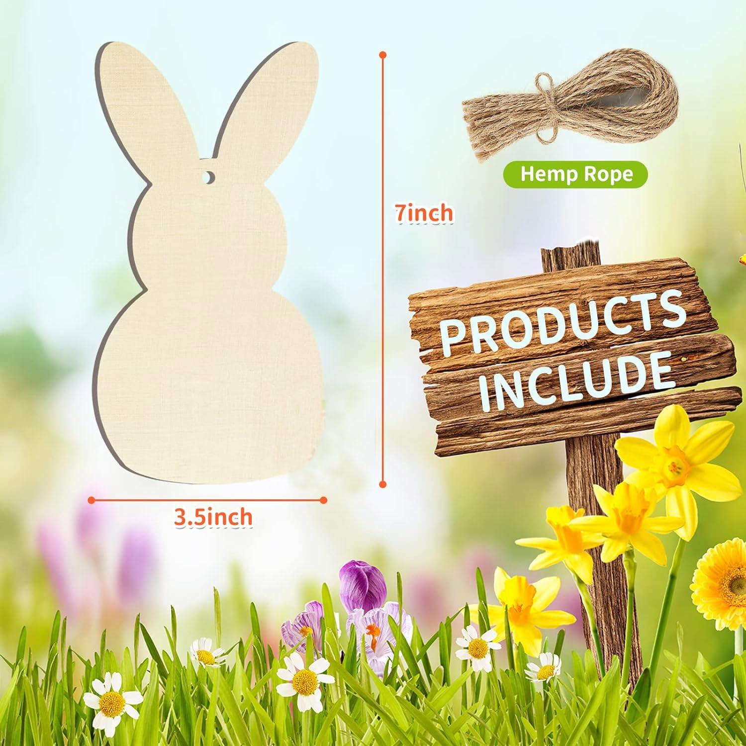 Curious Button 5 Pieces Unfinished Wooden 1Rabbit Style Hanging Ornament for DIY Home Decoration, MDF Cutouts, Perfect Wooden Cutouts for Home Decor, Charming Wooden Hanging Ornaments (7x3.5IN) - Haoser