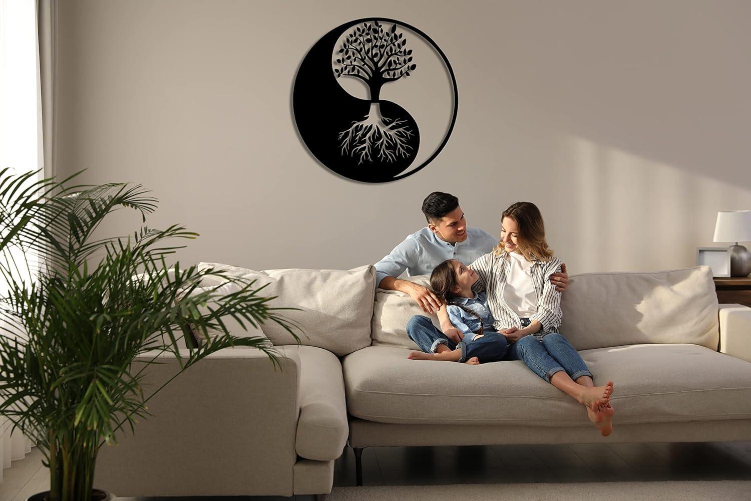 Curious Button Wall Hanging Art Beautiful Design Wooden Wall Tree of Life Art Shape Decor for Living Room, Bedroom, Hallway Decor Kitchen Wall Ornament (28cm) - Haoser