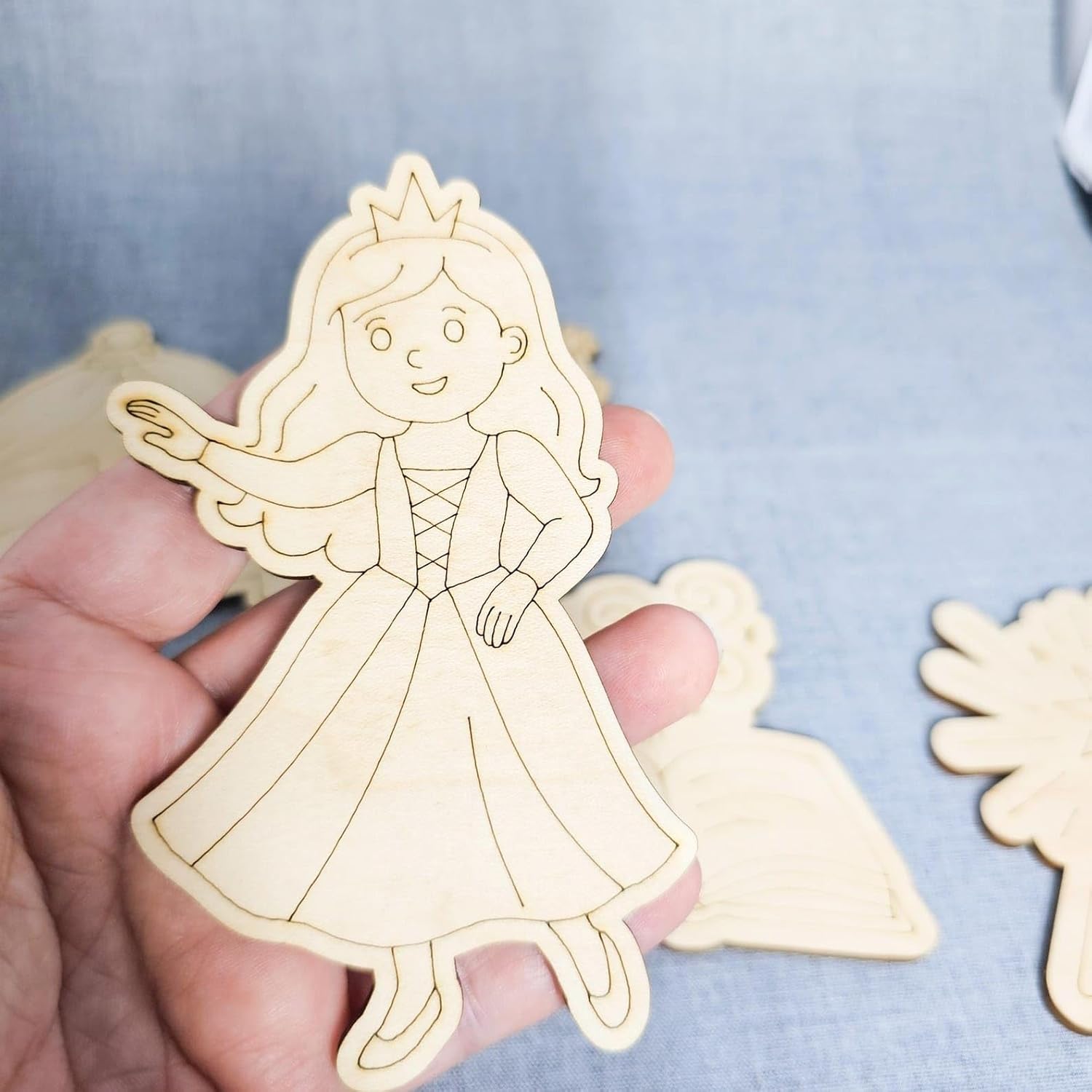 7 Pcs Wooden Fairy Tale Coloring Kit for Kids | Princess, Magic Wand, Frog DIY Craft Set