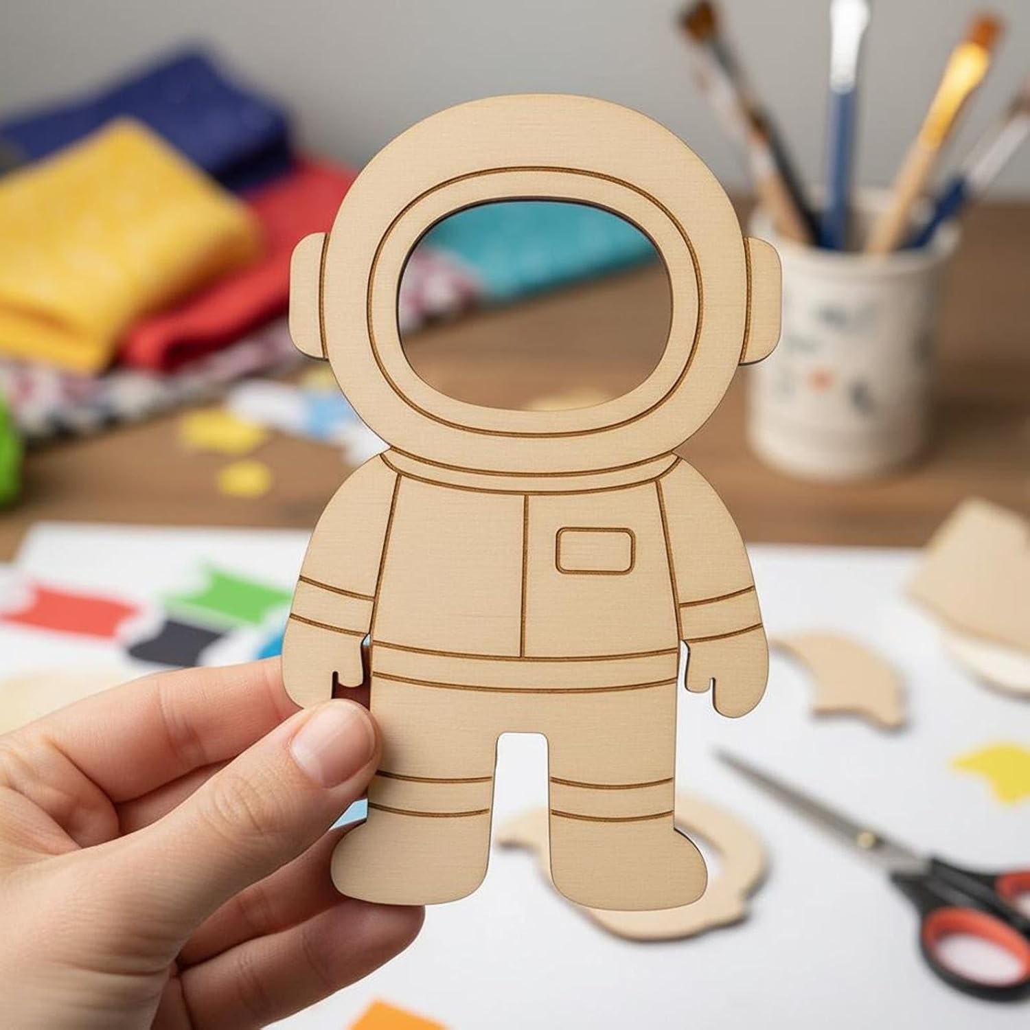 10 Pcs Astronaut Wooden Craft Blanks | 4 Inch Pine MDF Space Astronaut Cutouts