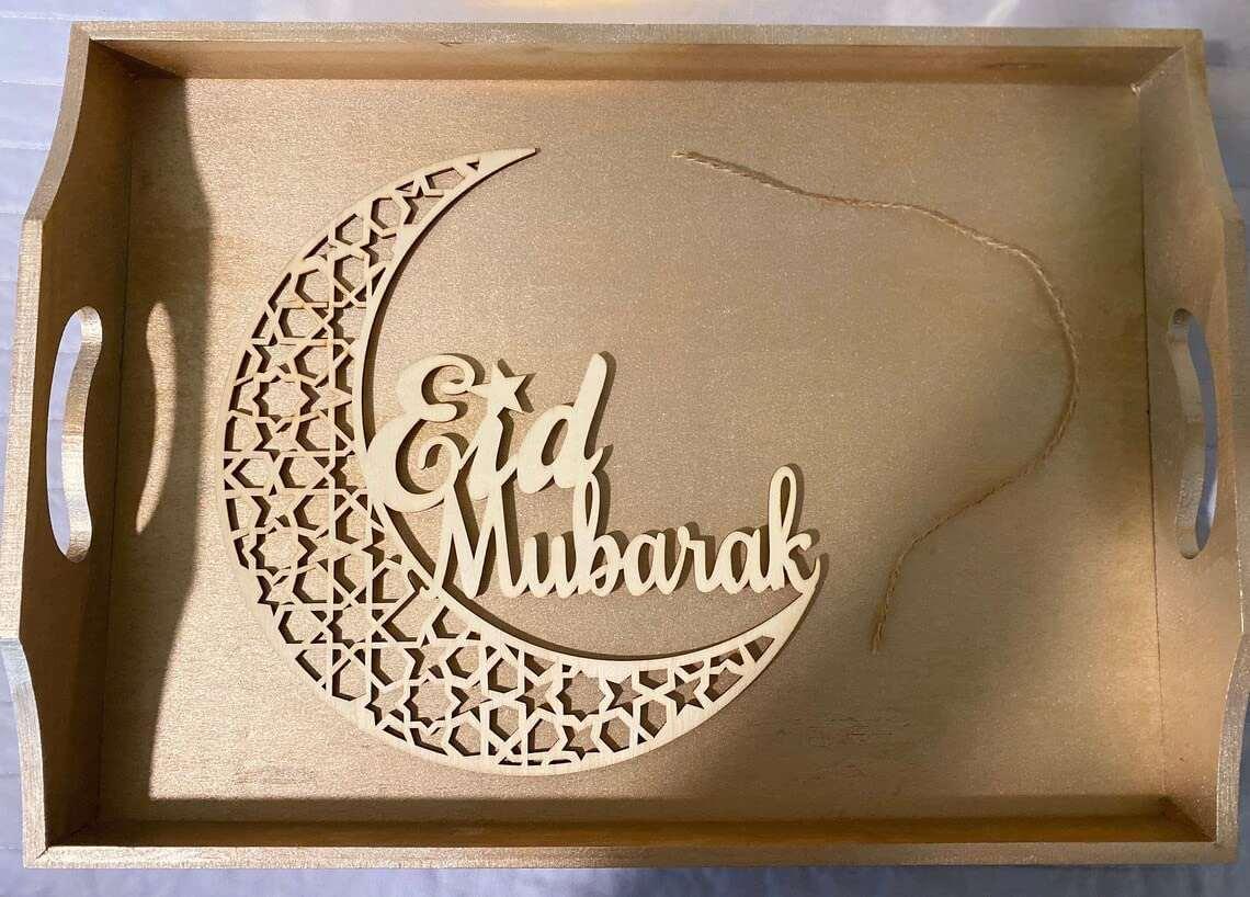 Haoser 12 Inches Hight Ramadan Decoration- Wooden Decoration- Eid Mubarak Wooden Laser Cutout Hanging Decor - Haoser