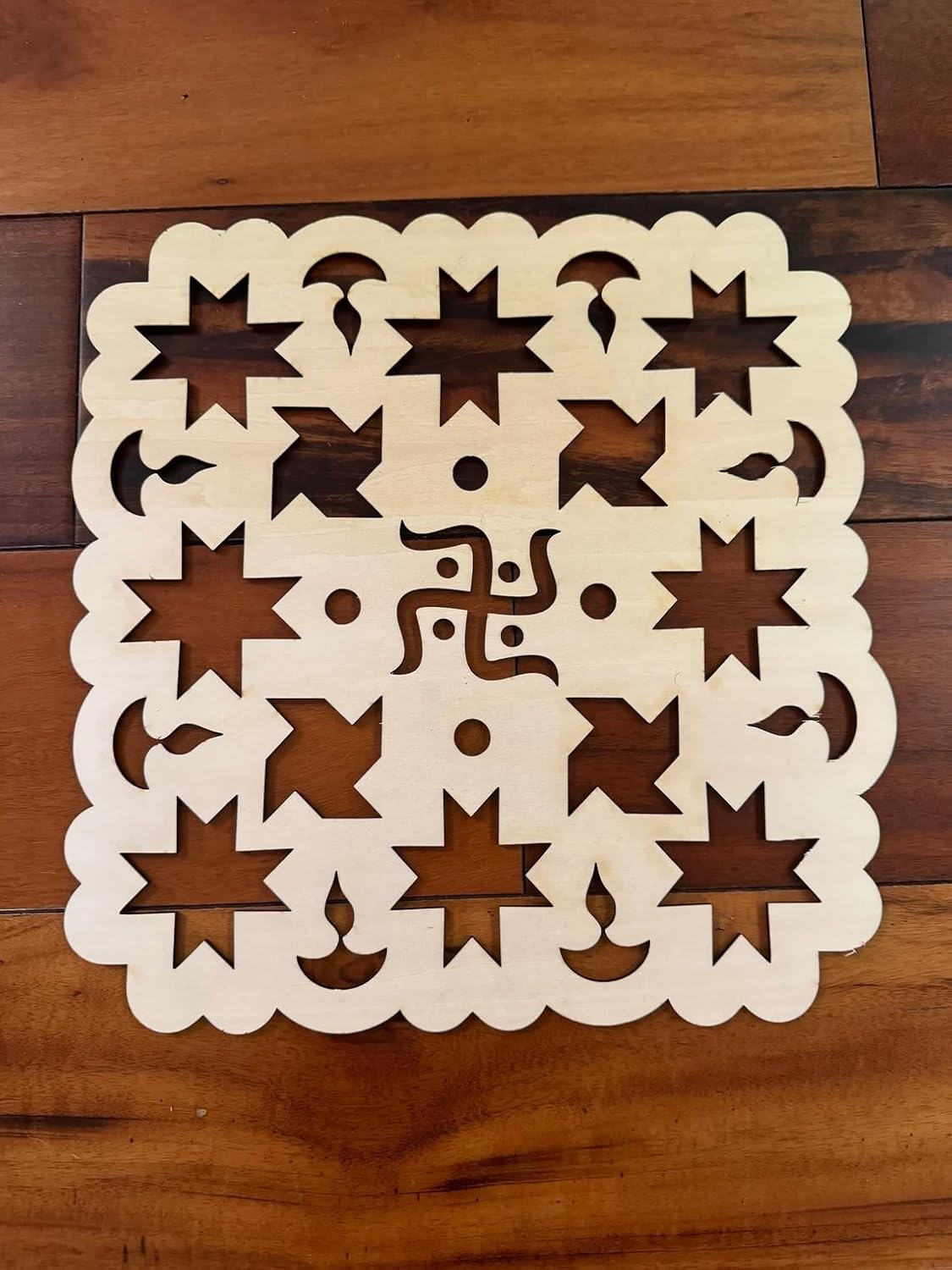 Wooden MDF Decorative Wooden Stencil Wall Art for Diwali Rangoli | Om Ganesh Swastik Design | 11 Inch Mandala for Festive Decor, Puja Room & Craft