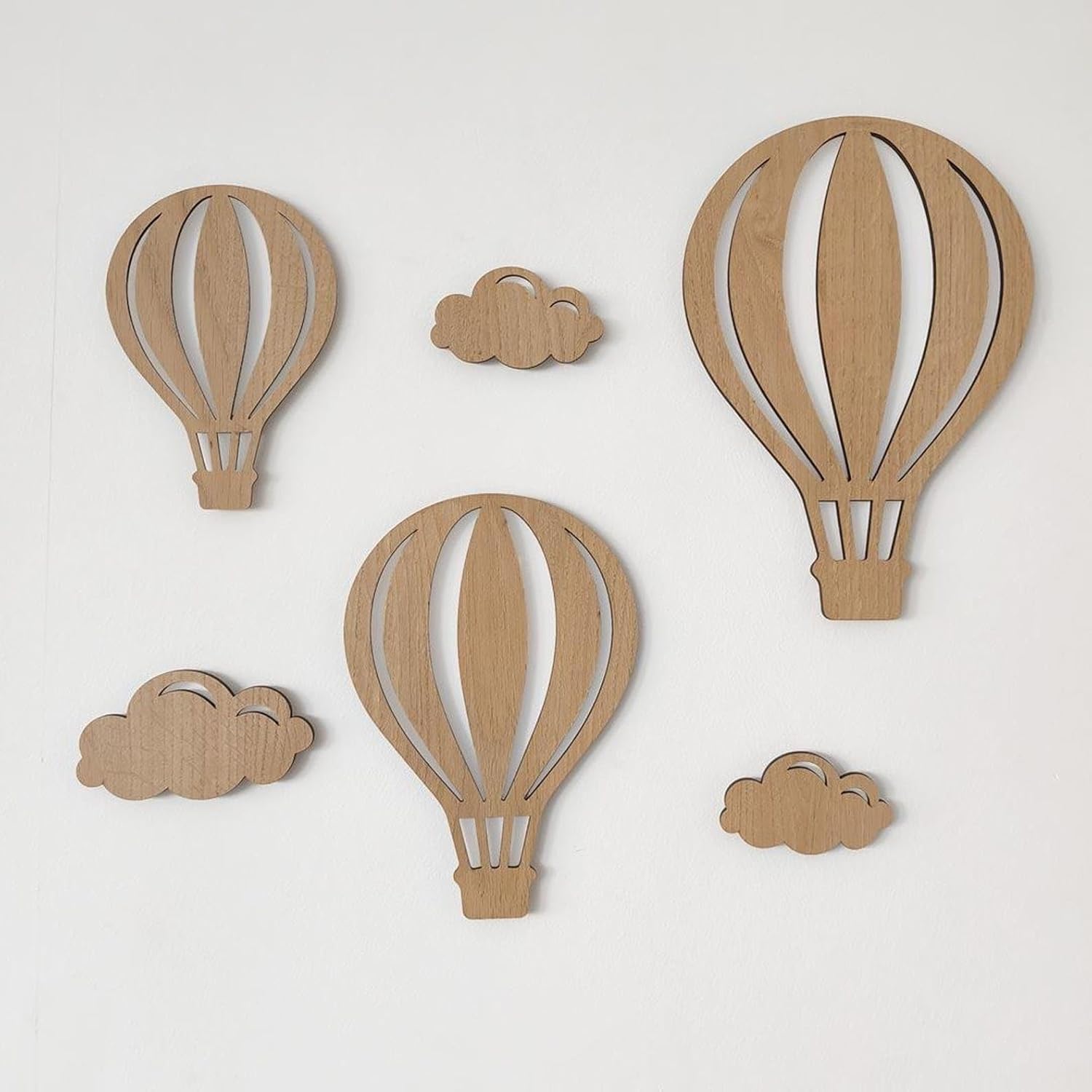 6 Pcs Wooden Hot Air Balloon Wall Decor with Clouds | Nursery Baby Room Decoration