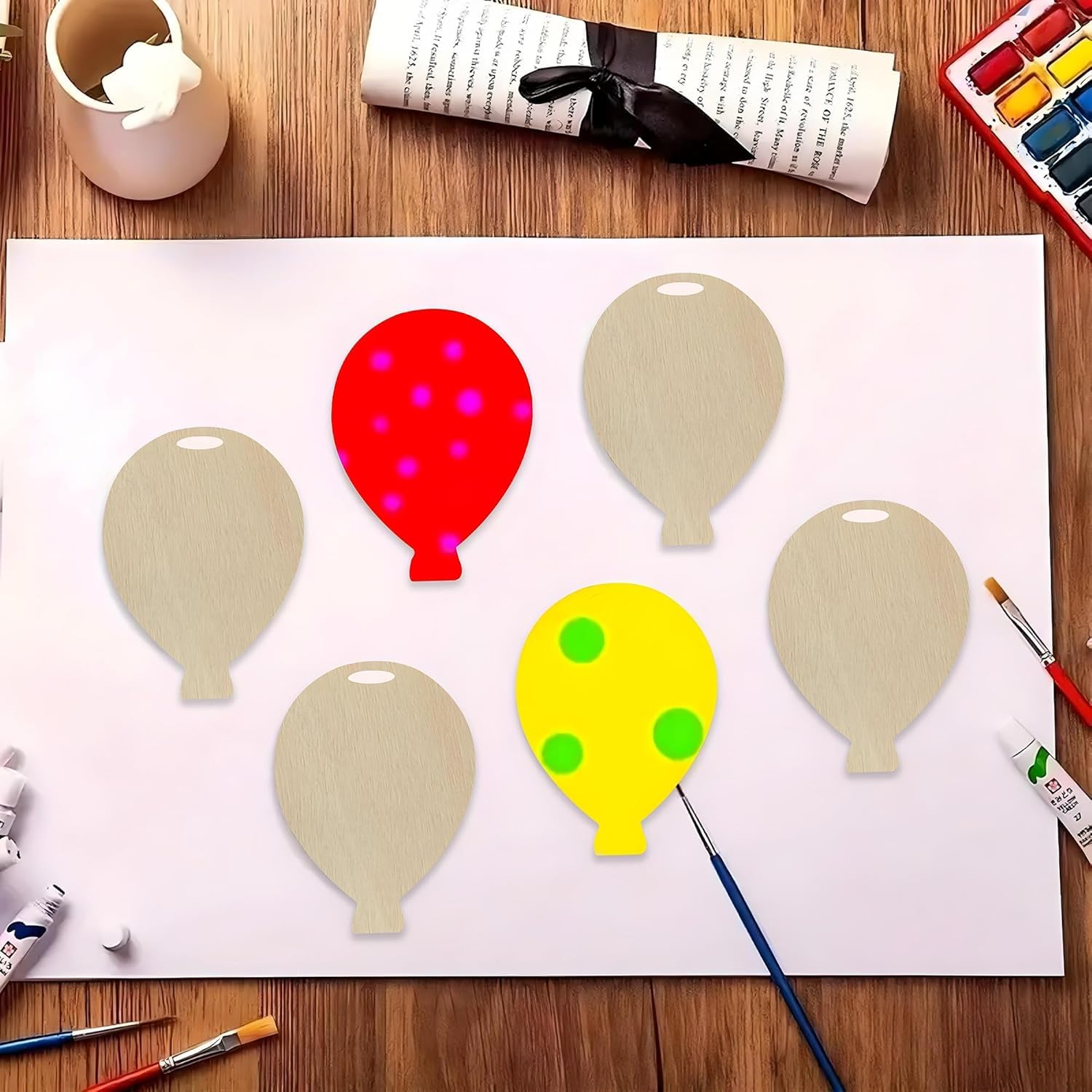 10 Pcs Wooden Balloon Shape Cutouts for DIY Craft | Unfinished Wood
