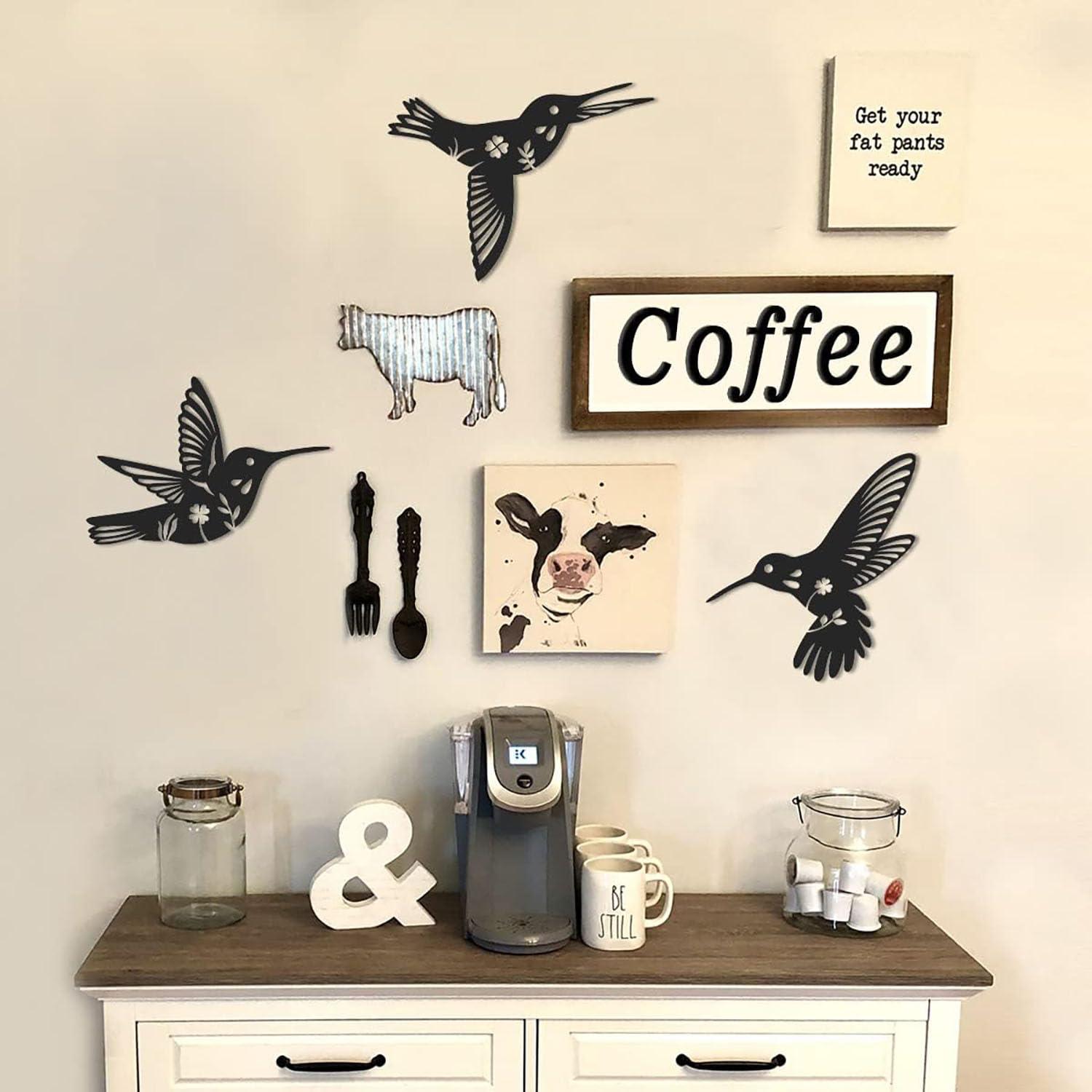 Curious Button Beautiful Black Birds Wall Art Decor for Home Decor, Wooden Birds Wall Sculpture for Home, Kitchen Wall Decoration Home, Living Room, Office, Bedroom (25cm, Set of 3) - Haoser