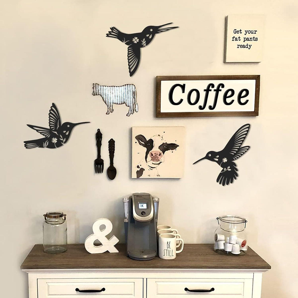 Curious Button Beautiful Black Birds Wall Art Decor for Home Decor, Wooden Birds Wall Sculpture for Home, Kitchen Wall Decoration Home, Living Room, Office, Bedroom (25cm, Set of 3) - Haoser