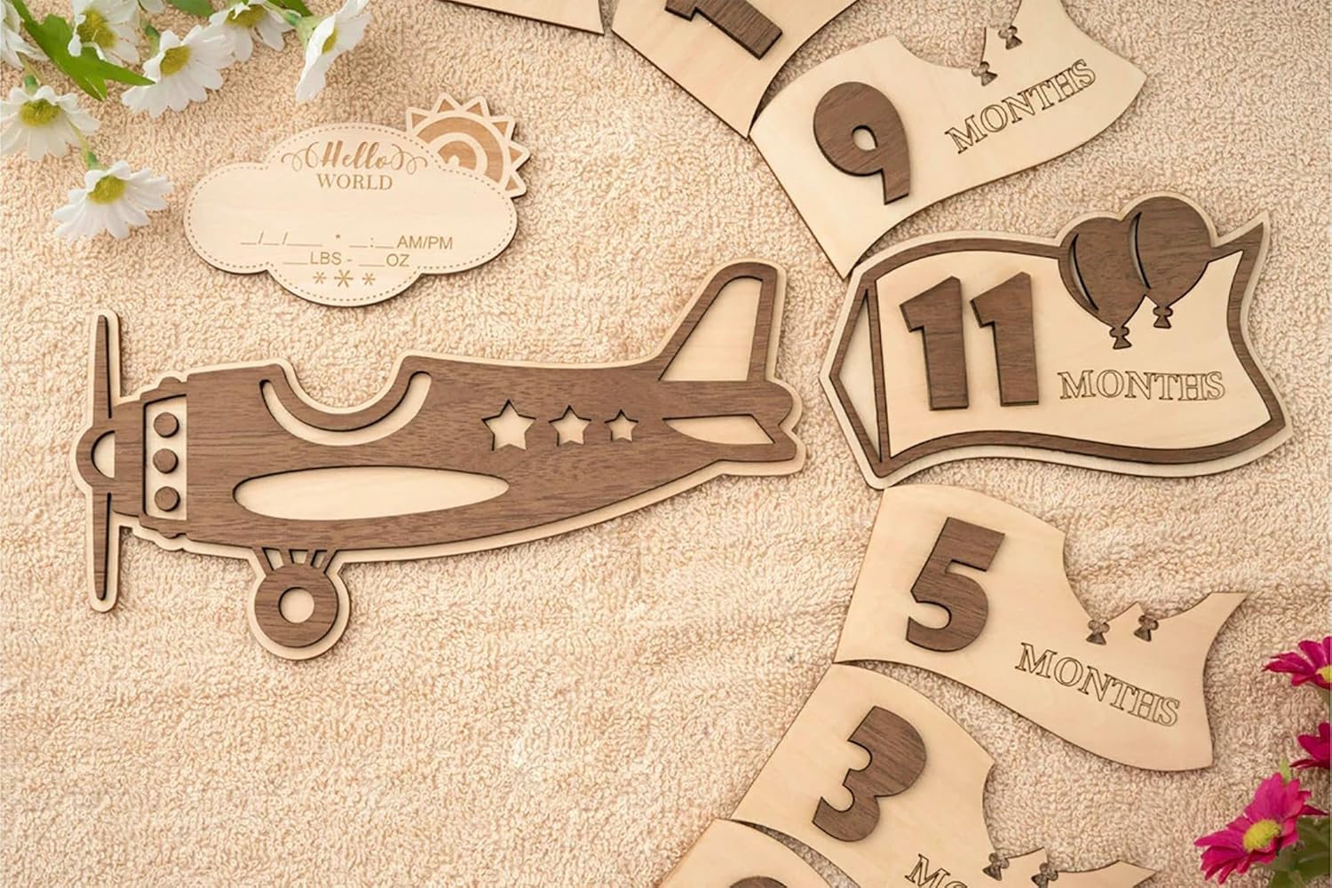 Baby Monthly Milestone Airplane Set – Wooden Milestone Cards