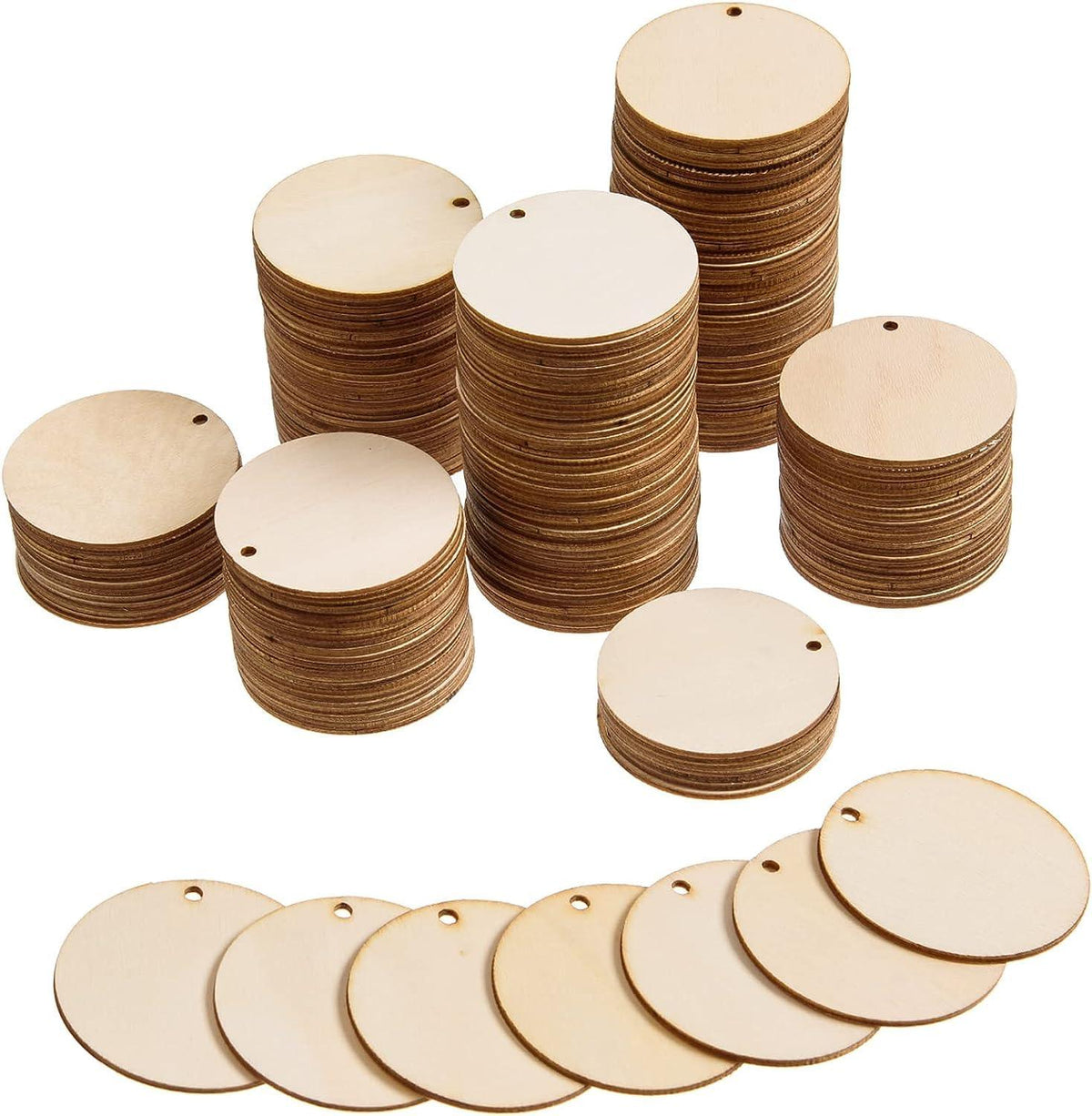 Haoser 100 Pieces Unfinished Wood Circles with Holes, 2 Inch Wood Circles for Crafts, Small Round Wooden Discs Wood Blanks Round Cutouts Ornaments Slices for DIY Art Crafts Christmas Decorations - Haoser