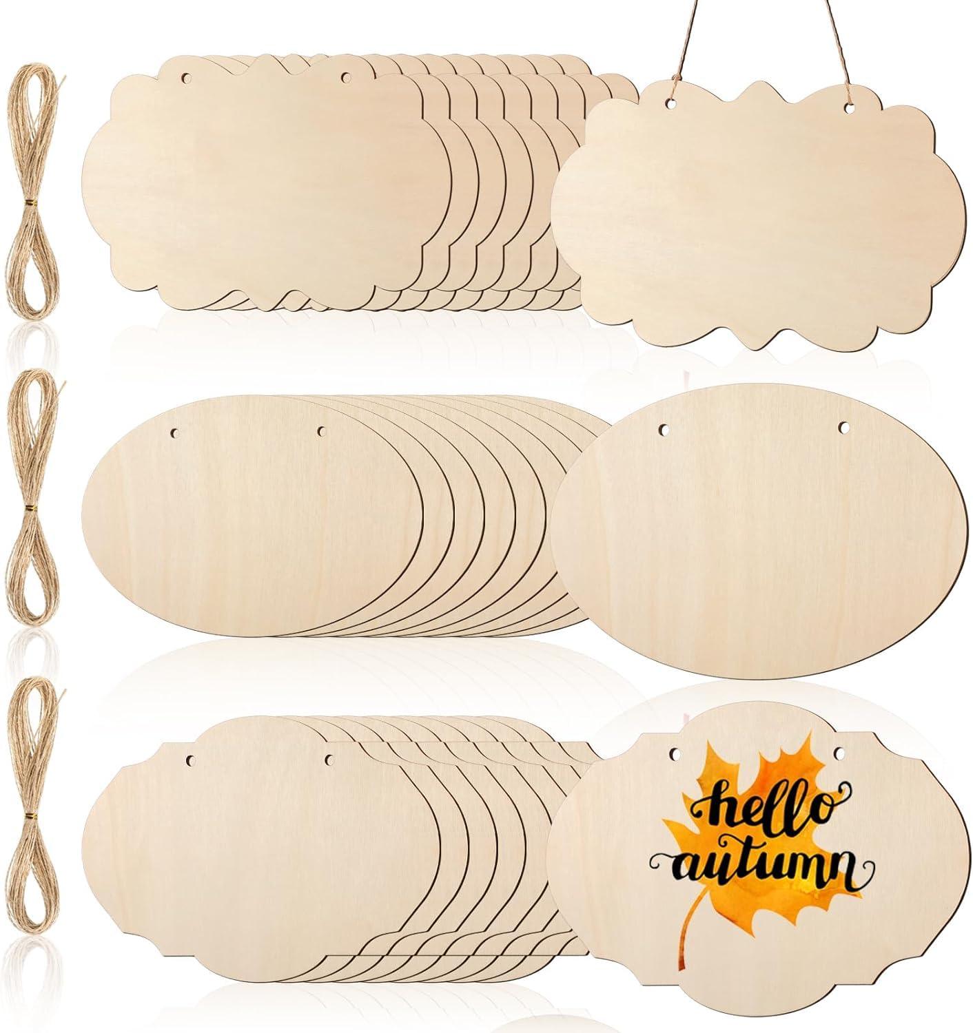 Haoser 15 Pcs Unfinished Wood Sign Blank Wood Blanks Wooden Plaque for Craft Oval Hanging Wood Sign 9 x 6 in Rectangle Shaped Wood Plaque Wood Ornaments Wood Slices for DIY Painting Writing Decoration - Haoser