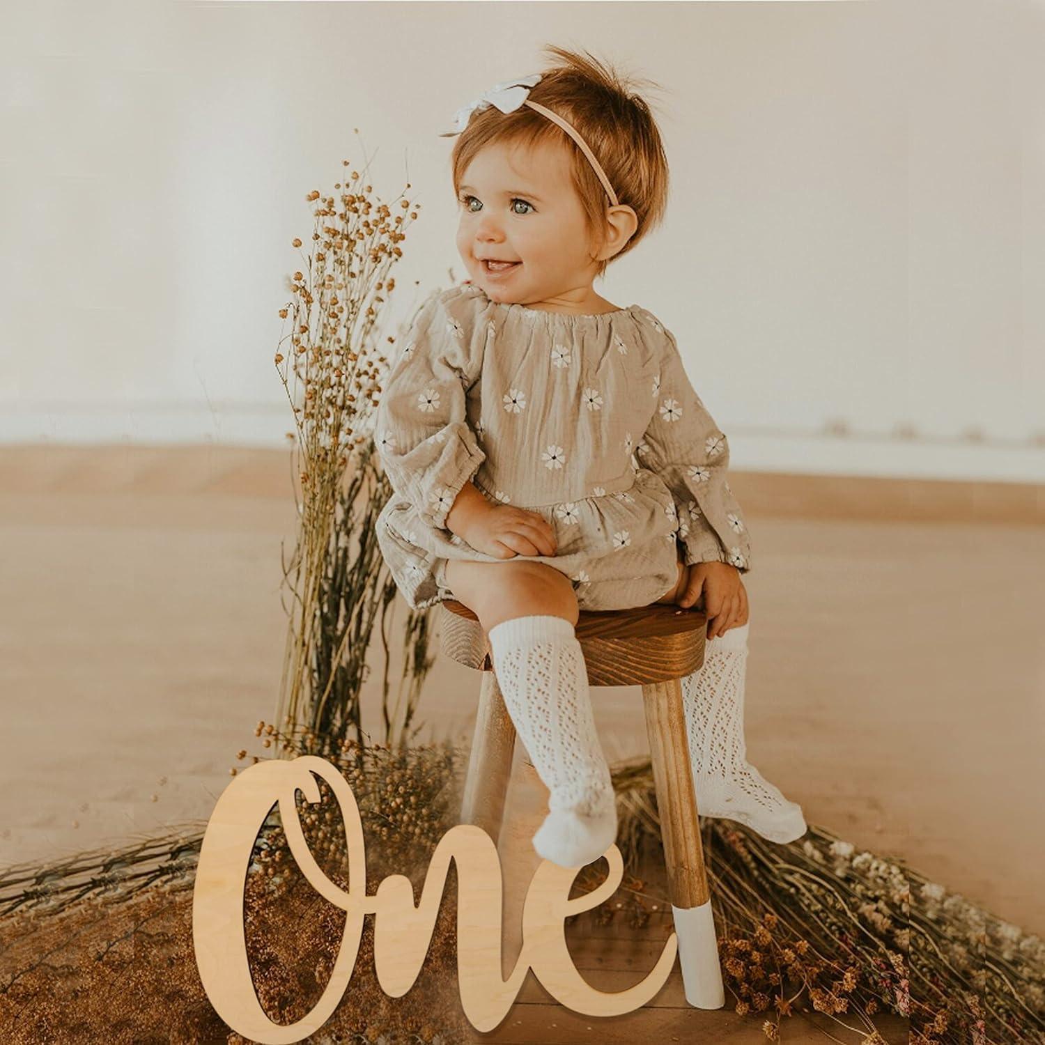 Curious Button Unfinished Wooden One Letter Banner Perfect for First Birthday Photo Shoots, Cake Smashes, Photo Props, Wooden One Letter Cutout for Boys or Girls - Haoser