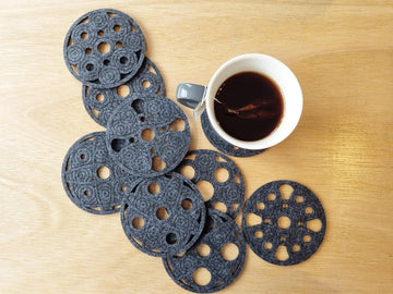 Set of 9 Geometric Felt Coasters – Gray | 4 Inch Round Laser-Cut Drink Coasters | Modern Table Decor & Surface Protection | Washable Felt Coaster Set