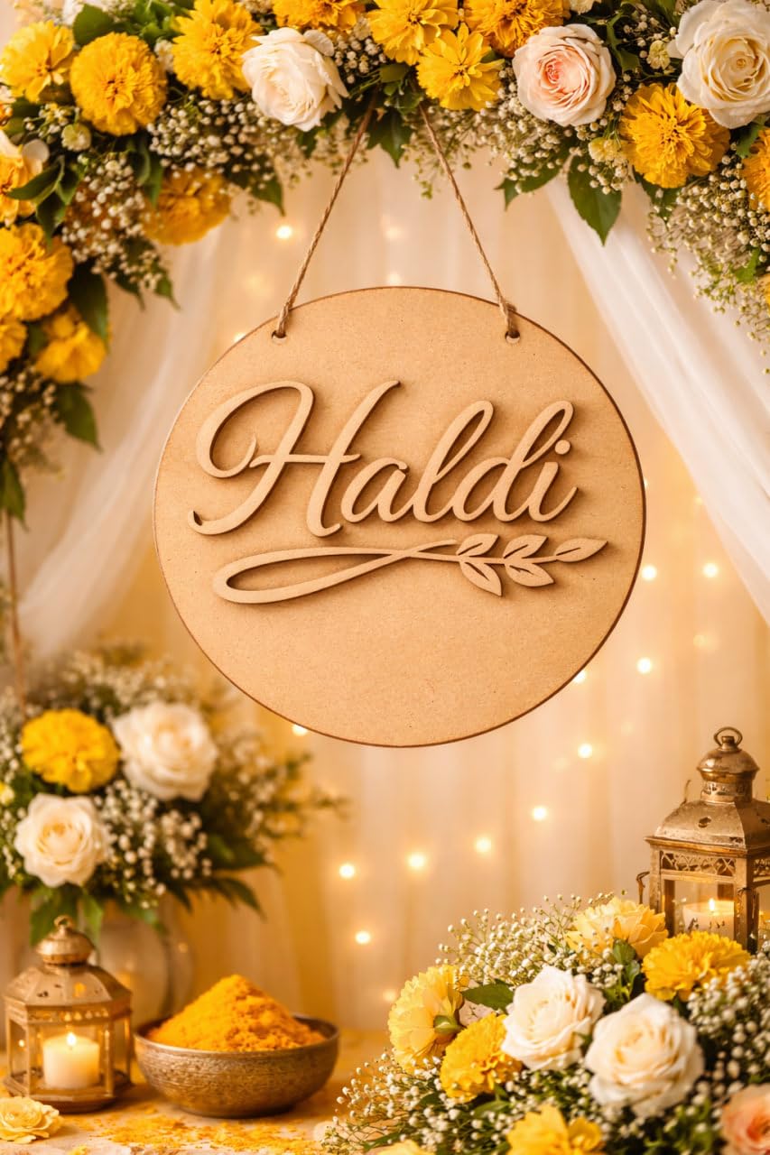 Mehndi Ceremony Wooden Round Board 14 Inch | Wedding Mehndi Decoration Sign Board