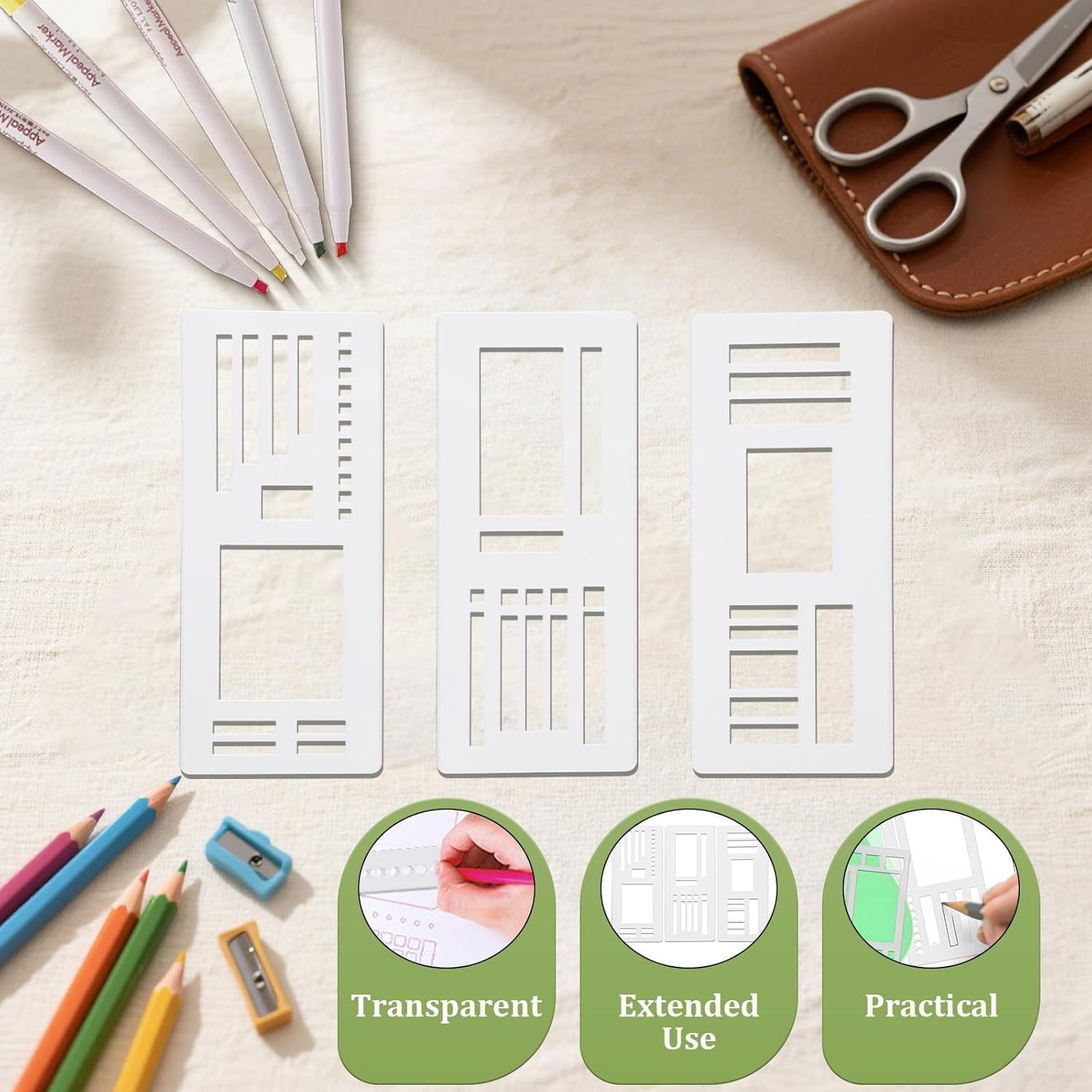 9 Pcs Flexible Planner Stencils Set for Journaling | Reusable Plastic Record Templates