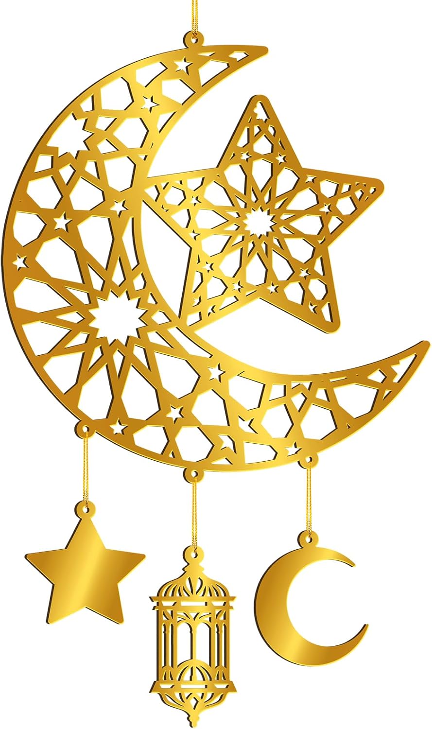 Ramadan Mubarak Acrylic Door Wreath – Hollow Moon & Star Islamic Wall Decor
