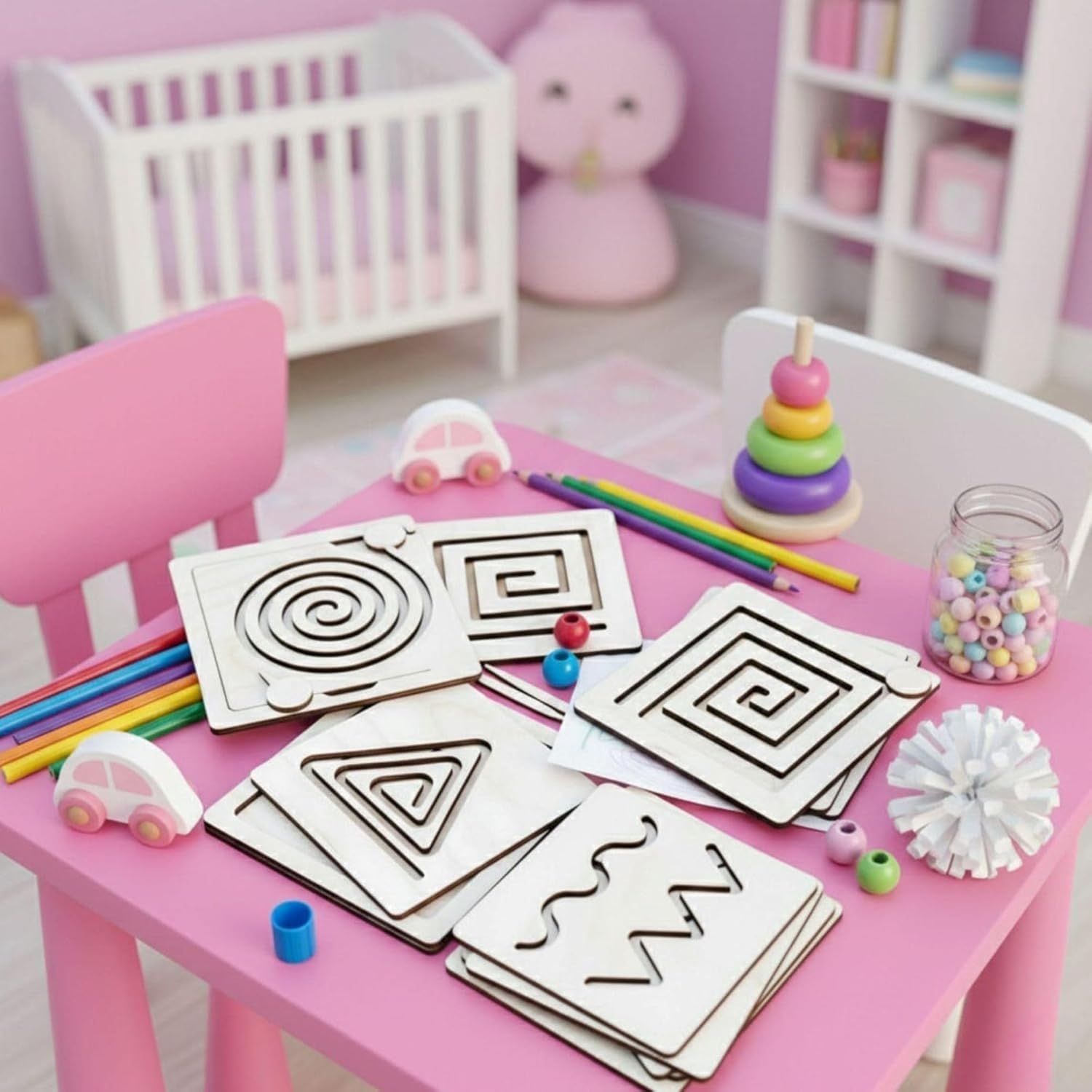 4 Pcs Montessori Wooden Tracing Board Set for Kids | 6 x 6 Inch Pre-Writing Practice Boards