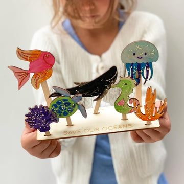 Save Our Oceans Wooden Craft Kit for Kids | 9.44 Inch MDF DIY Painting Kit