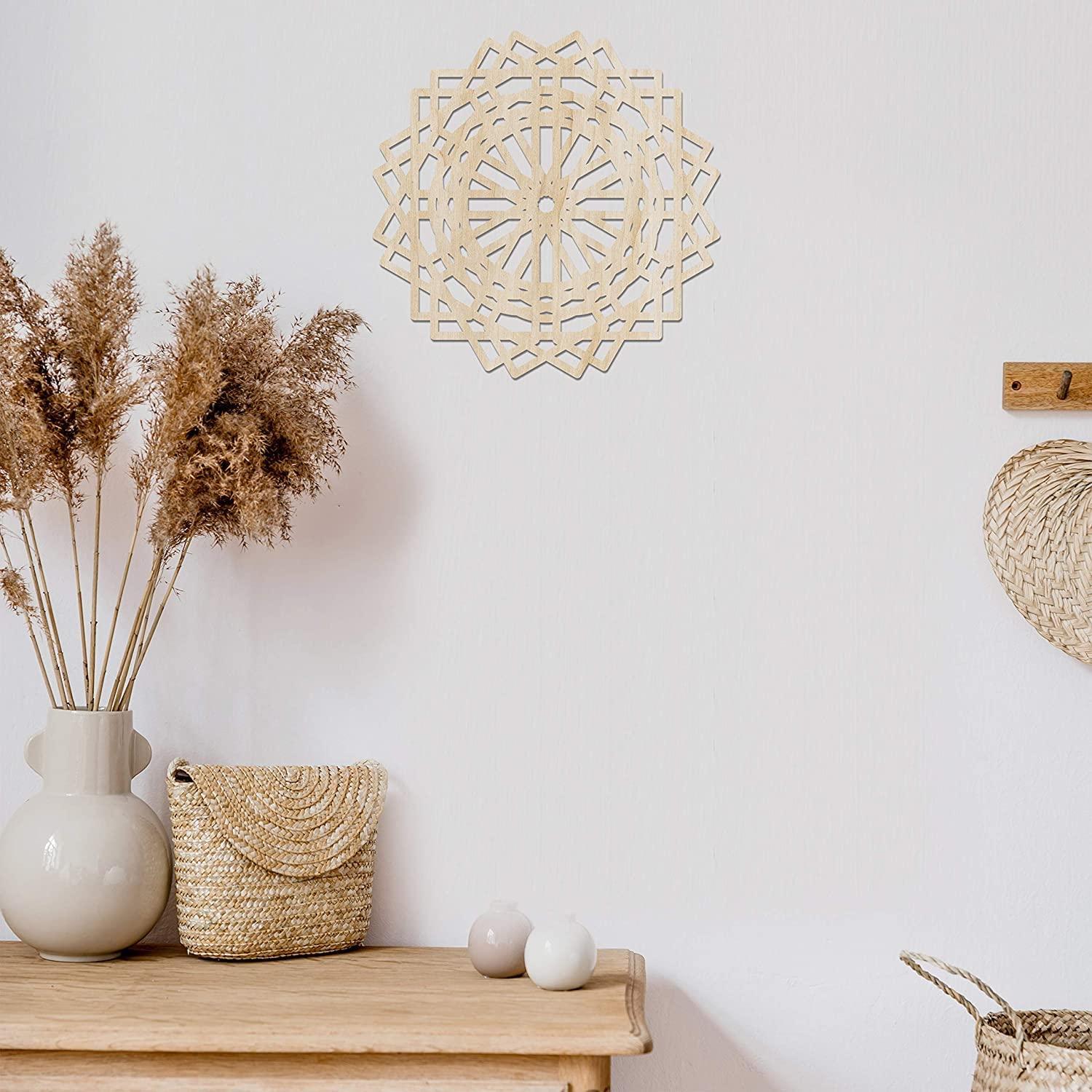 Haoser Mandala Wooden Wall Art, Traditional Star Ornament Polygonal Details, Birch Wood Plywood Rustic Wall Art Accent for Hallway Bedroom Living Room Cafes and Offices (Mandala Design-10_30CM) - Haoser