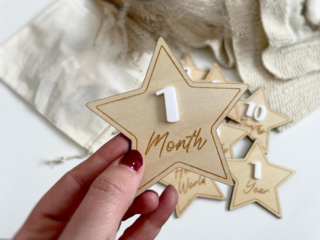 13 Pcs Wooden Star Baby Monthly Milestone Discs Set | Hello World Newborn Photo Props