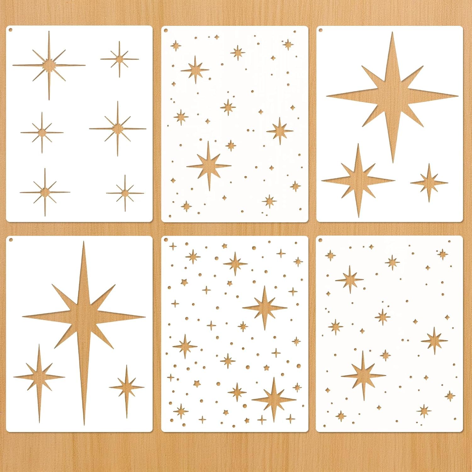 6 Pcs DIY Reusable Star Pattern Painting Stencils Set – Plastic Templates for Wall