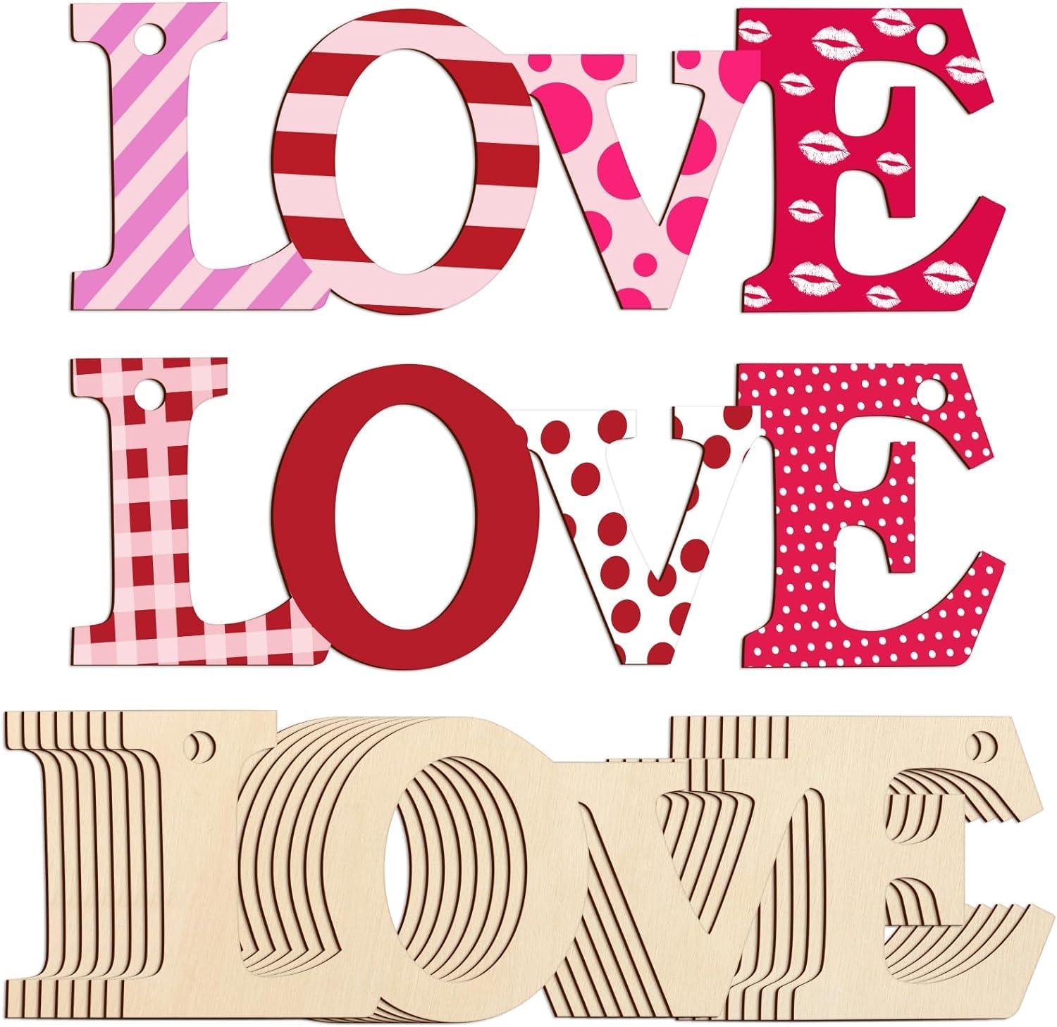 Curious Button 5 Pieces Unfinished Wooden Love Style Hanging Ornament for DIY Home Decoration, MDF Cutouts, Perfect Wooden Cutouts for Home Decor, Charming Wooden Hanging Ornaments (2.2x6.9IN) - Haoser