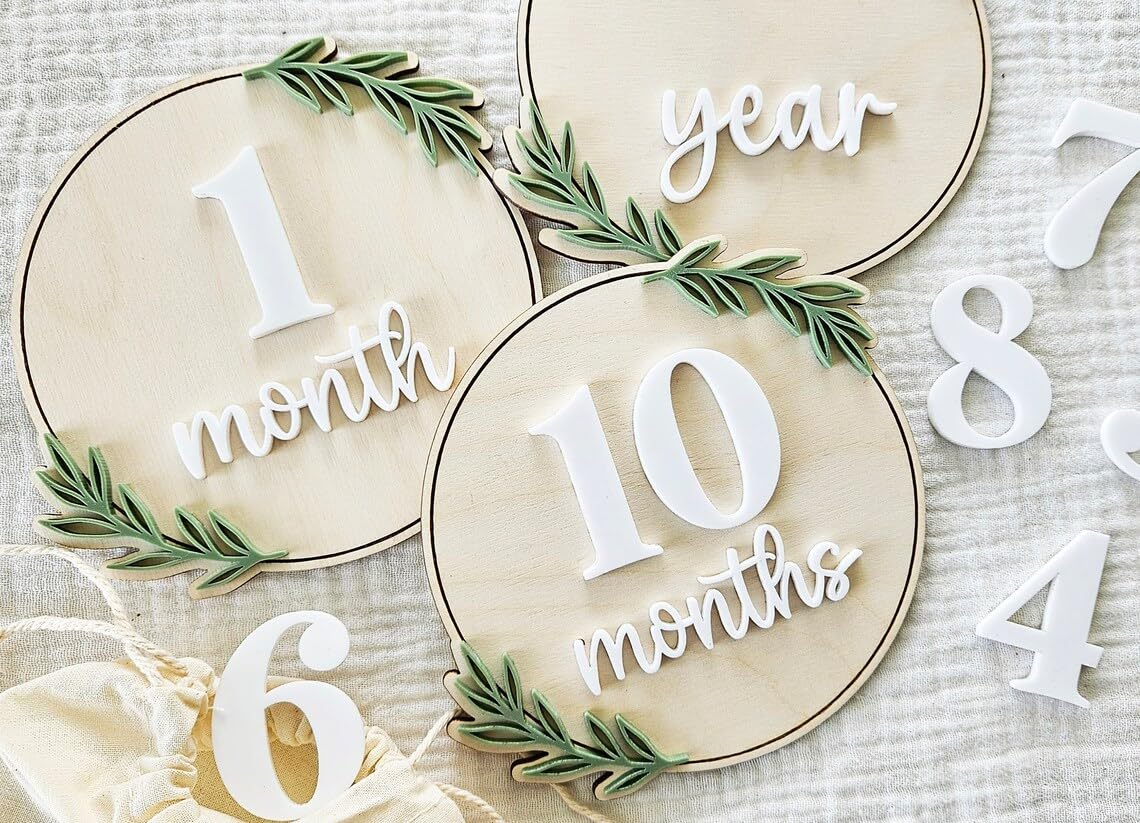 Set of 3 Wooden Monthly Milestone Discs for Baby Photos
