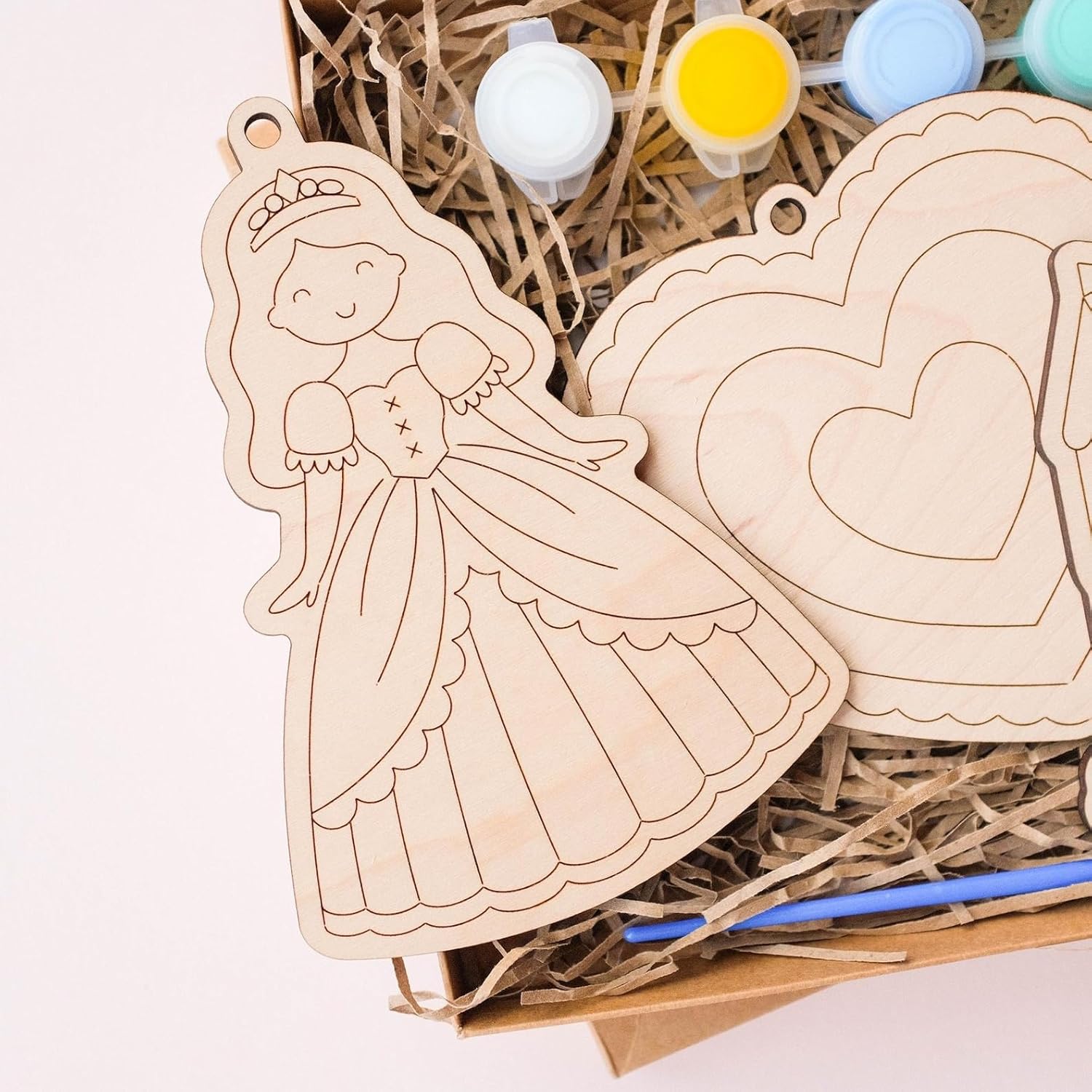 4 Pcs Wooden Princess Paint Kit for Kids (5 Inch) | DIY Fairy Tale Craft Set