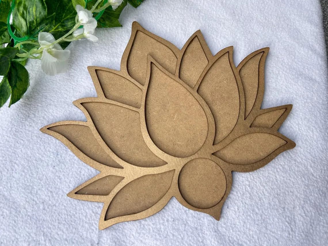Wooden Lotus Flower Rangoli Stencil for Diwali – Eco-Friendly Reusable Pine MDF Template for Kids Crafts – 7.87 Inch