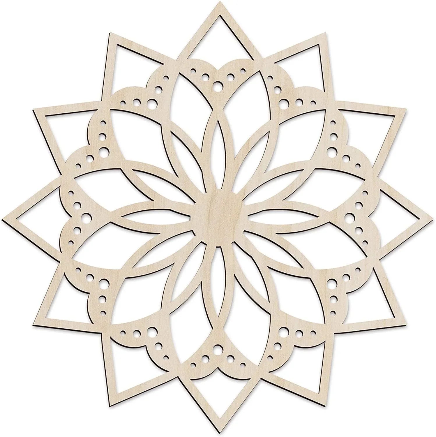 Haoser Mandala Wooden Wall Art, Traditional Star Ornament Polygonal Details, Birch Wood Plywood Rustic Wall Art Accent for Hallway Bedroom Living Room Cafes and Offices (Mandala Design-6_30CM) - Haoser