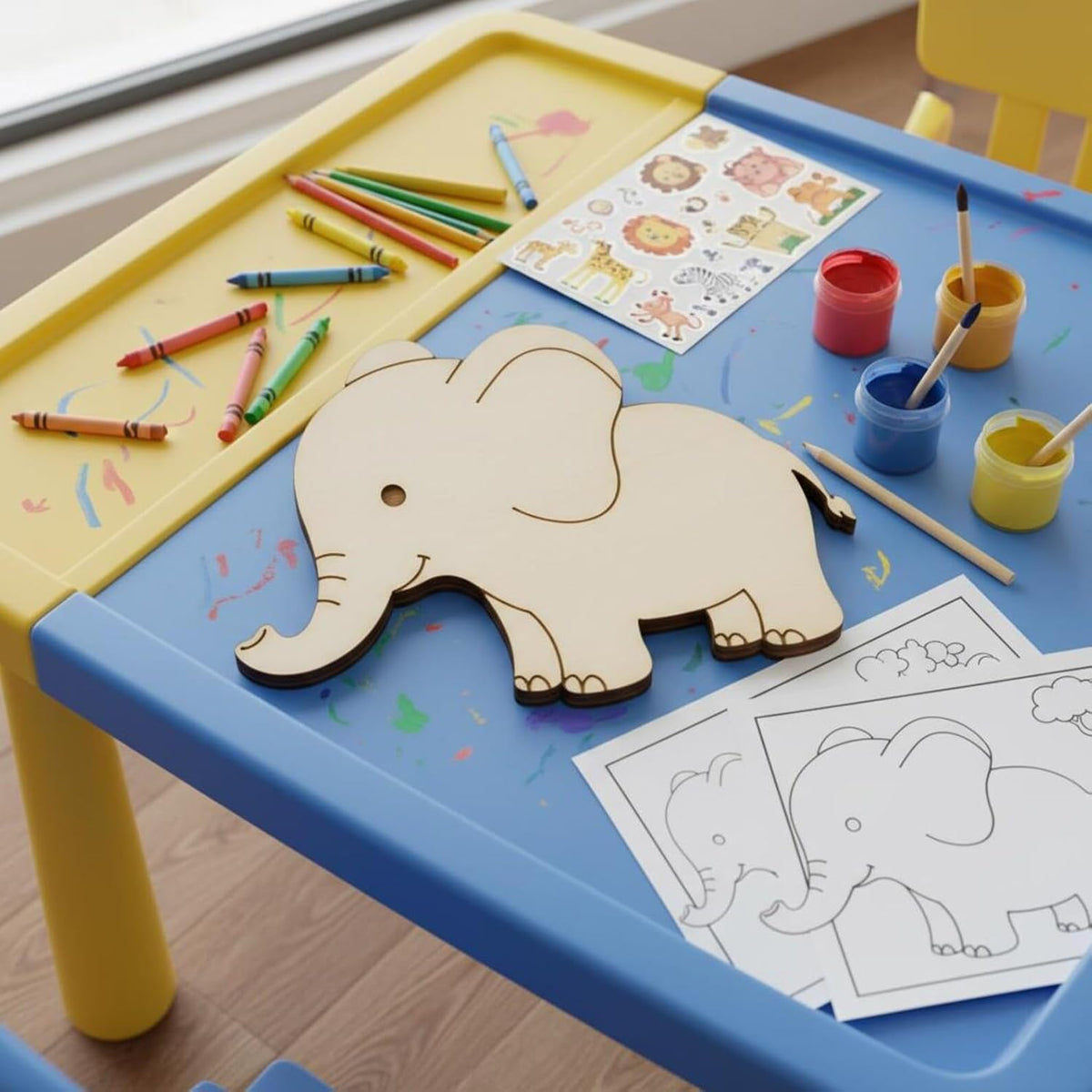 Set of 5 Wooden Elephant Cutouts | 4 Inch Unfinished Wood Animal Shapes | DIY Painting Craft for Kids