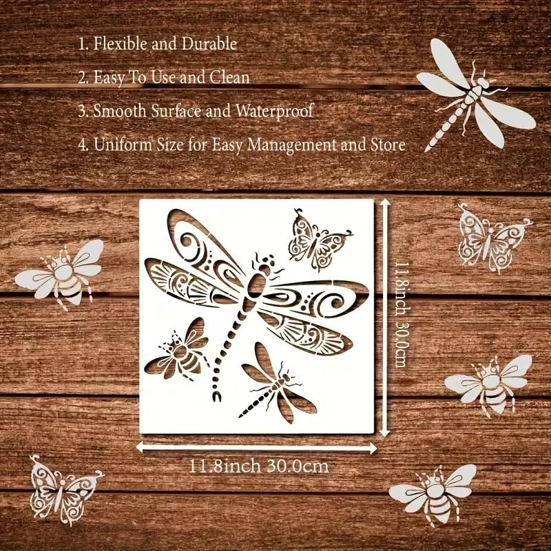 Dragonfly Butterfly Bee Painting Stencil 11.8 Inch | Reusable Craft Stencil