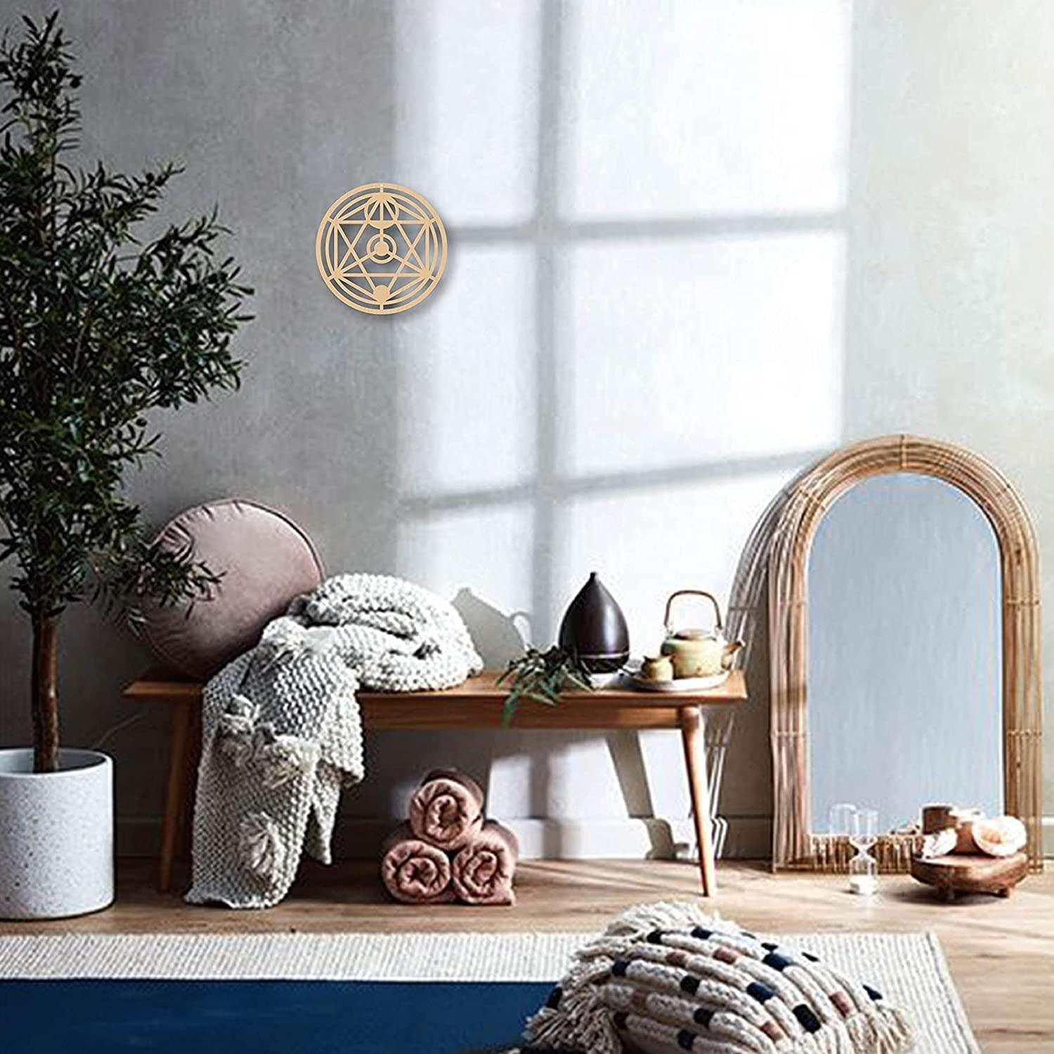 Haoser 30cm Oriental Star Wall Decor Wooden Wall Art Crystal Grid Sacred Geometry Laser Cut Sculpture Hanging Decor Spiritual Symbol Round for Housewarming Home Office Yoga Studio Decoration - Haoser