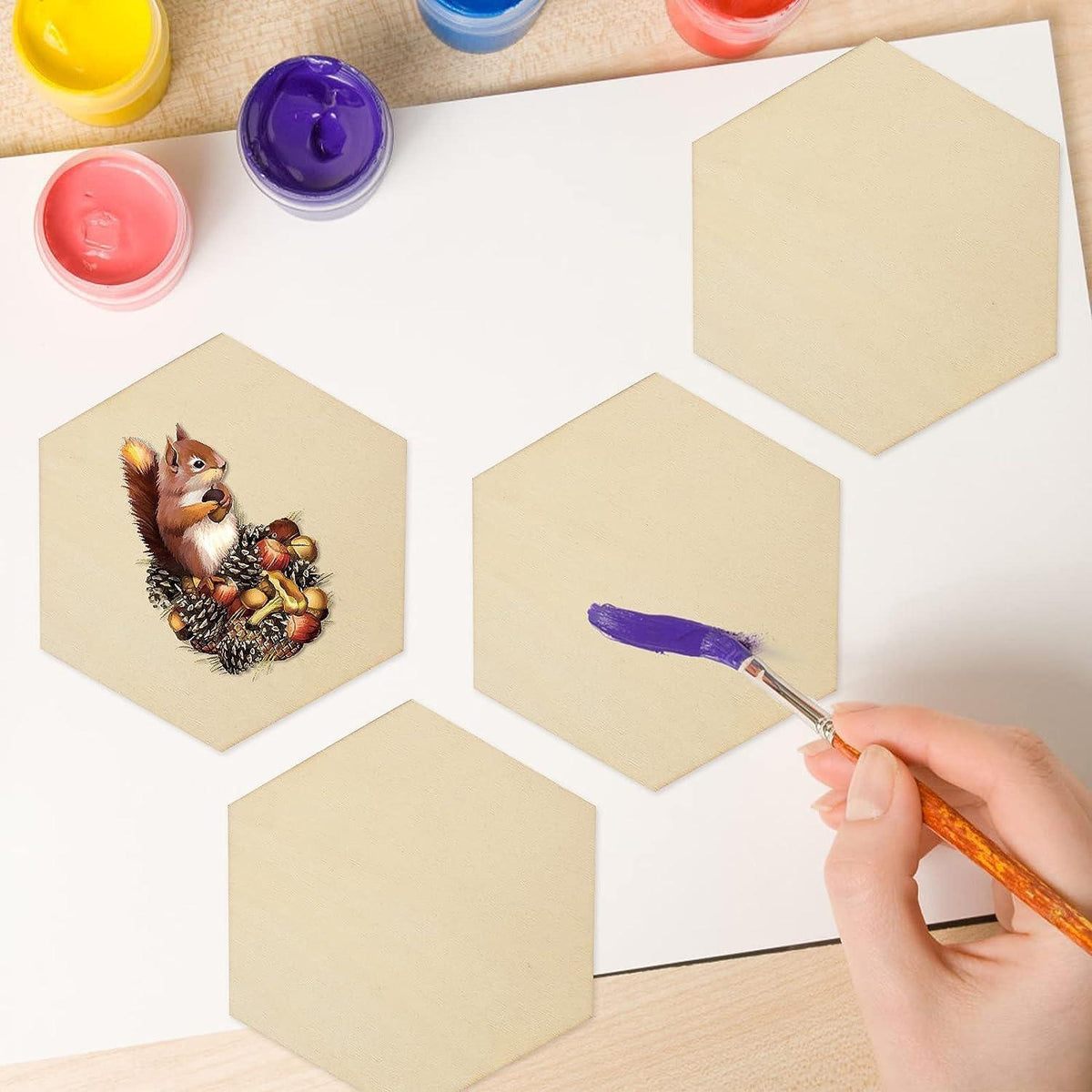 Haoser Wood Squares for Crafts, Unfinished Wooden Square Cutouts,Unfinished Round Square Wood Slices Board for Resin Art, Mandala Art, Pyrography, Painting, MDF Square Board - Haoser