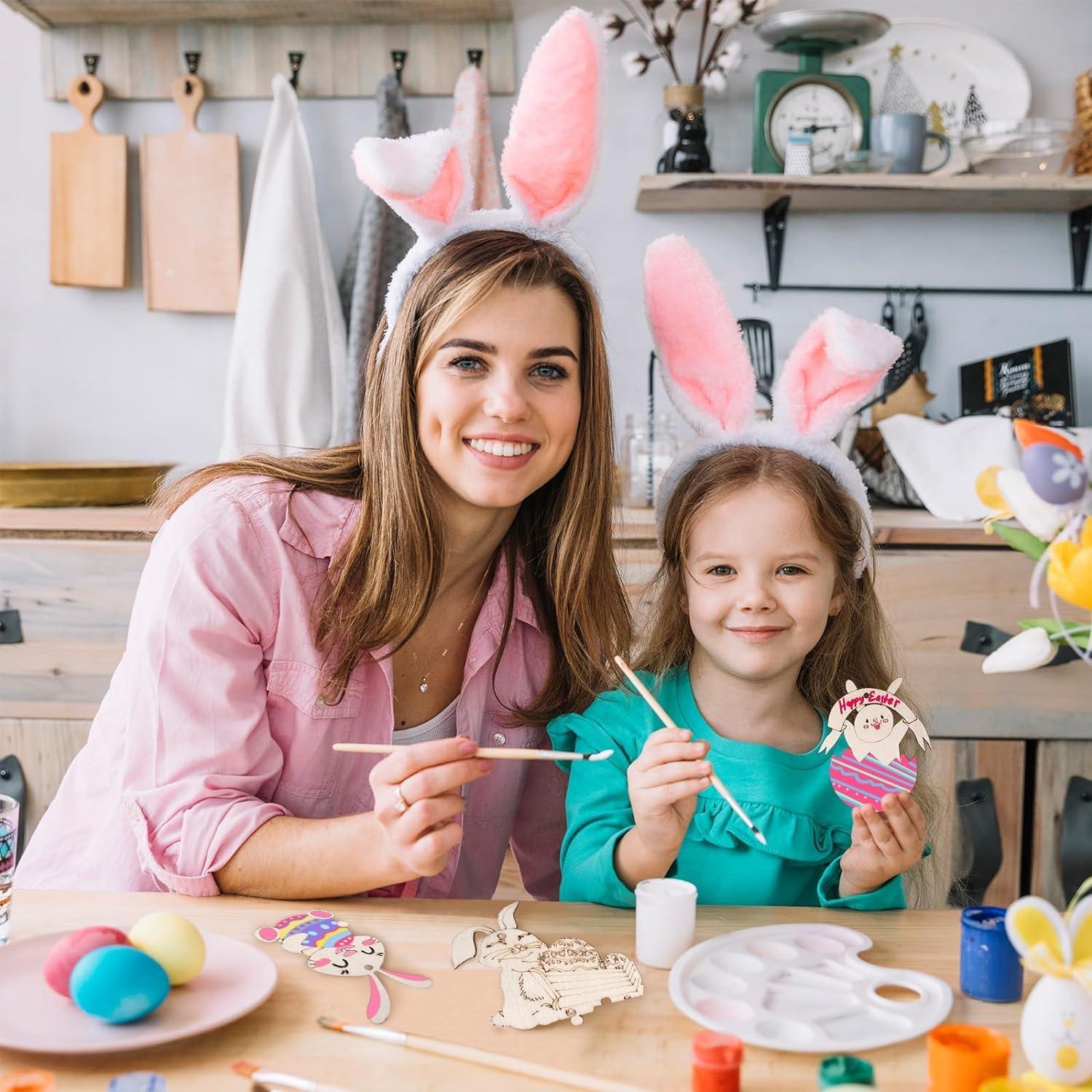 Haoser Easter Unfinished Wooden Cutouts, 12 PCS 12 Styles Bunny Rabbit Hanging Ornaments, Blank Wood Cutouts for Crafts, Wooden Blank Paint Crafts for DIY Easter Spring Home Holiday School Decoration - Haoser