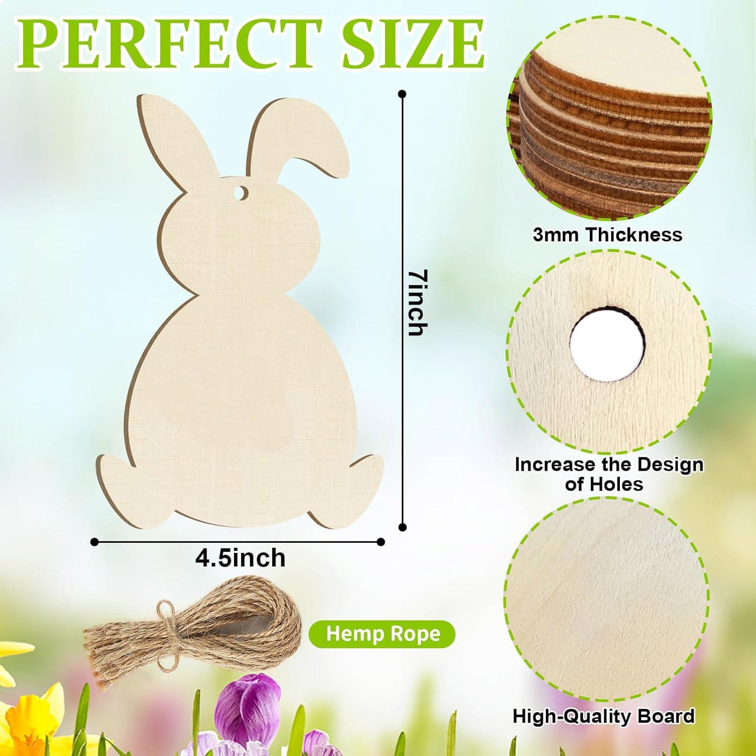 Curious Button 5 Pieces Unfinished Wooden 4Rabbit Style Hanging Ornament for DIY Home Decoration, MDF Cutouts, Perfect Wooden Cutouts for Home Decor, Charming Wooden Hanging Ornaments (7x4.5IN) - Haoser