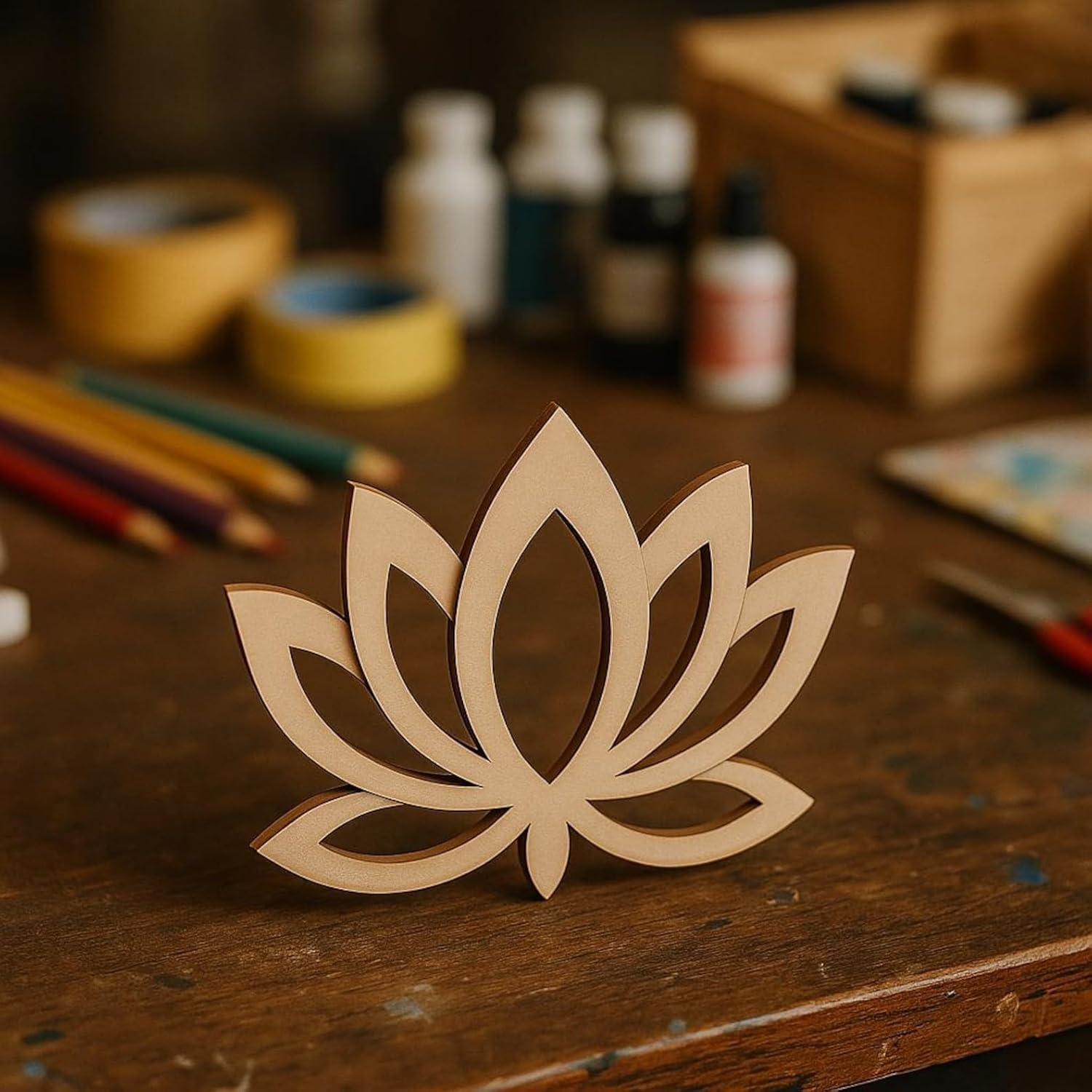 5 Pcs Lotus Flower Wooden Cutouts for DIY Craft | Unfinished Lotus Shape for Painting