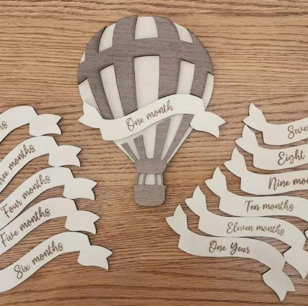 Hot Air Balloon Baby Milestone Plaque | 7.3 x 5.7 Inch Wooden Interchangeable Monthly Milestone