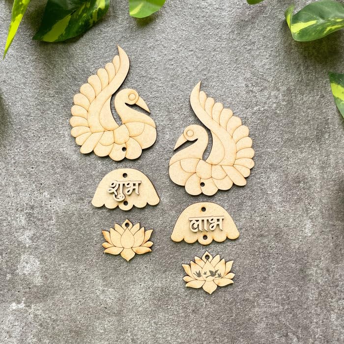 6 Pairs Wooden MDF Shubh Labh 3.5x3.5 Inch – Divine Mandala Design