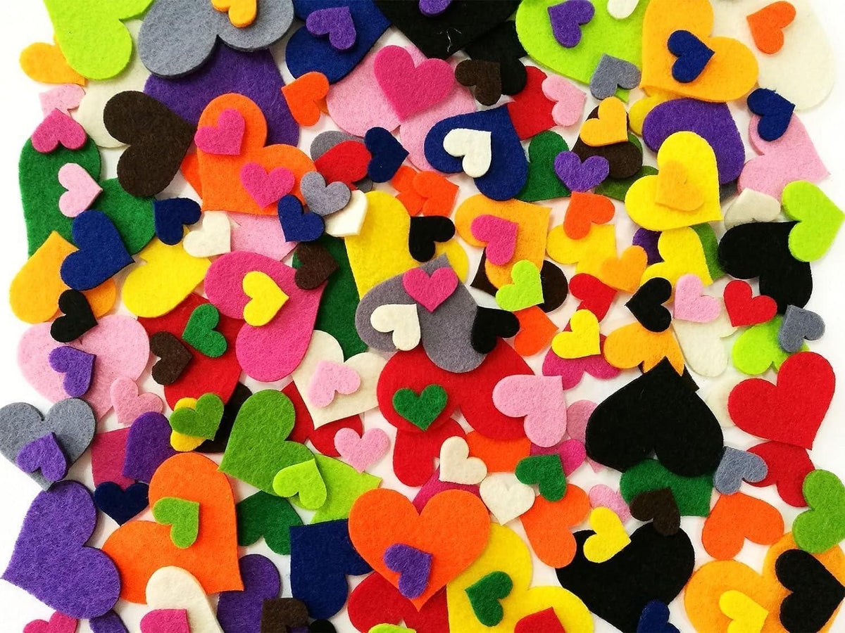 Haoser Mixed Lasercut Felt Hearts Mix Colors and 50 Pieces Felt Mix Heart Fabric, Felt Heart for Craft Mix Sizes-Size 5 Sizes in The Package: 2.36", 2", 1.57", 1.2" and 0.8-Set of 50 pc - Haoser