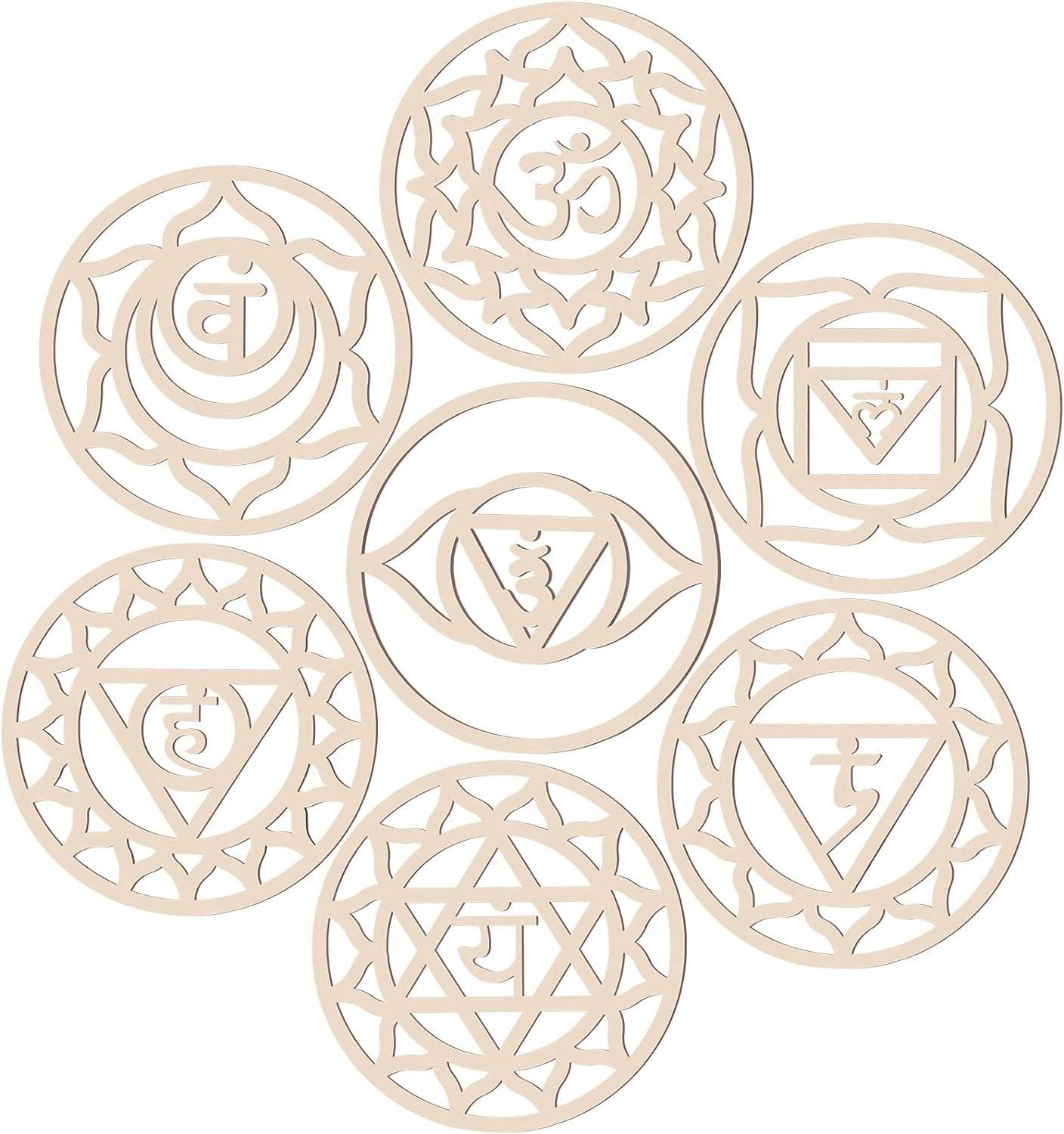 Haoser 7 Pack Sacred Geometry Wall Art Wooden Chakra Wall Art Crystal Grid Board Yoga Wall Decor Hindu Decor Meditation Spiritual Decor for Bedroom Geometry Hanging Sculpture Home Decor - Haoser