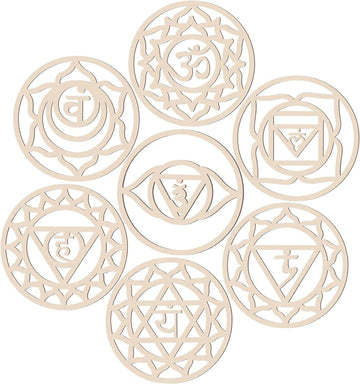 Haoser 7 Pack Sacred Geometry Wall Art Wooden Chakra Wall Art Crystal Grid Board Yoga Wall Decor Hindu Decor Meditation Spiritual Decor for Bedroom Geometry Hanging Sculpture Home Decor - Haoser