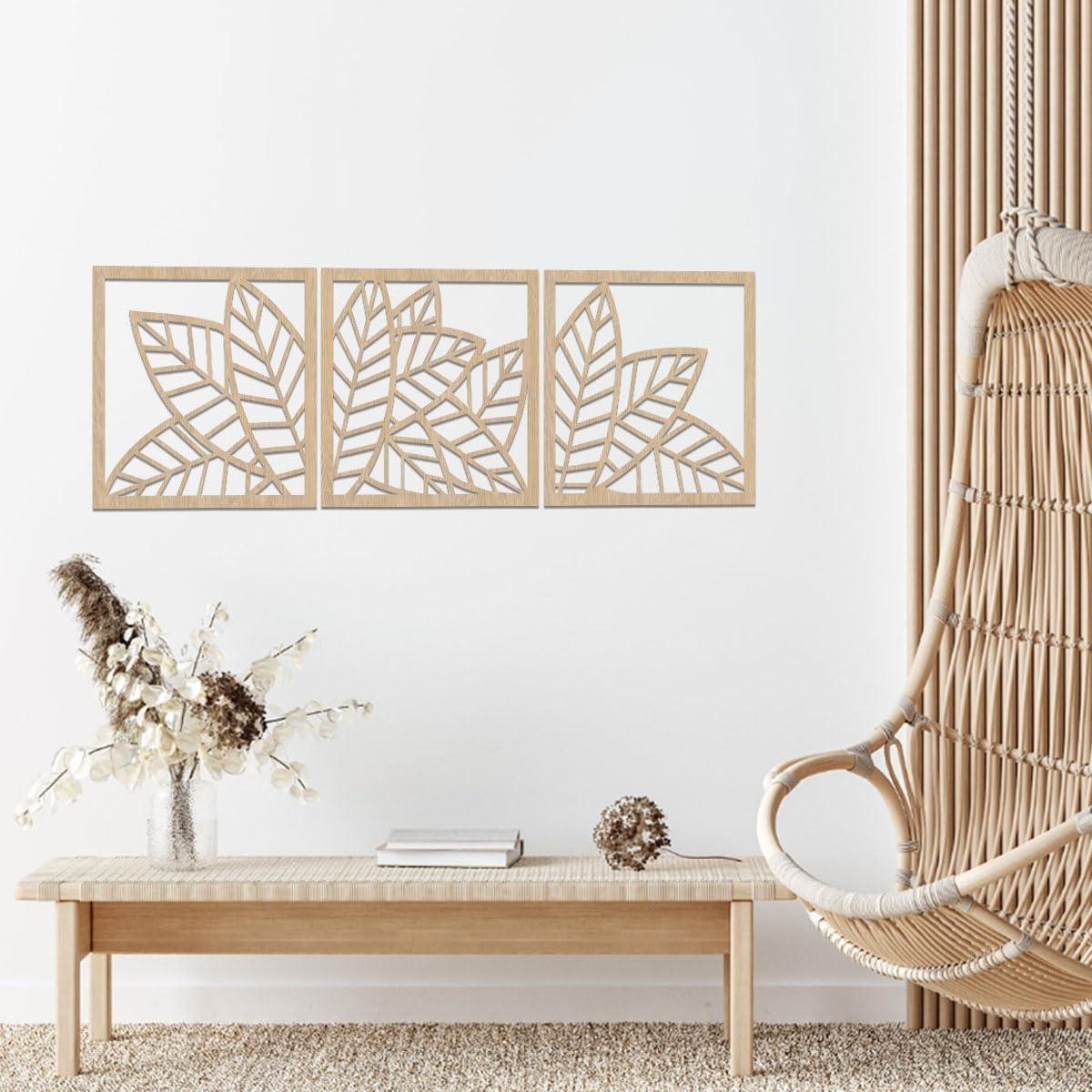 Curious Button Unfinished Wooden Leaf Wooden Art Decor for Living Room Decor, Beautiful Leaf Design Pack of 3 Wooden Wall Panel for Home Decor, Office Decor (29cm) - Haoser