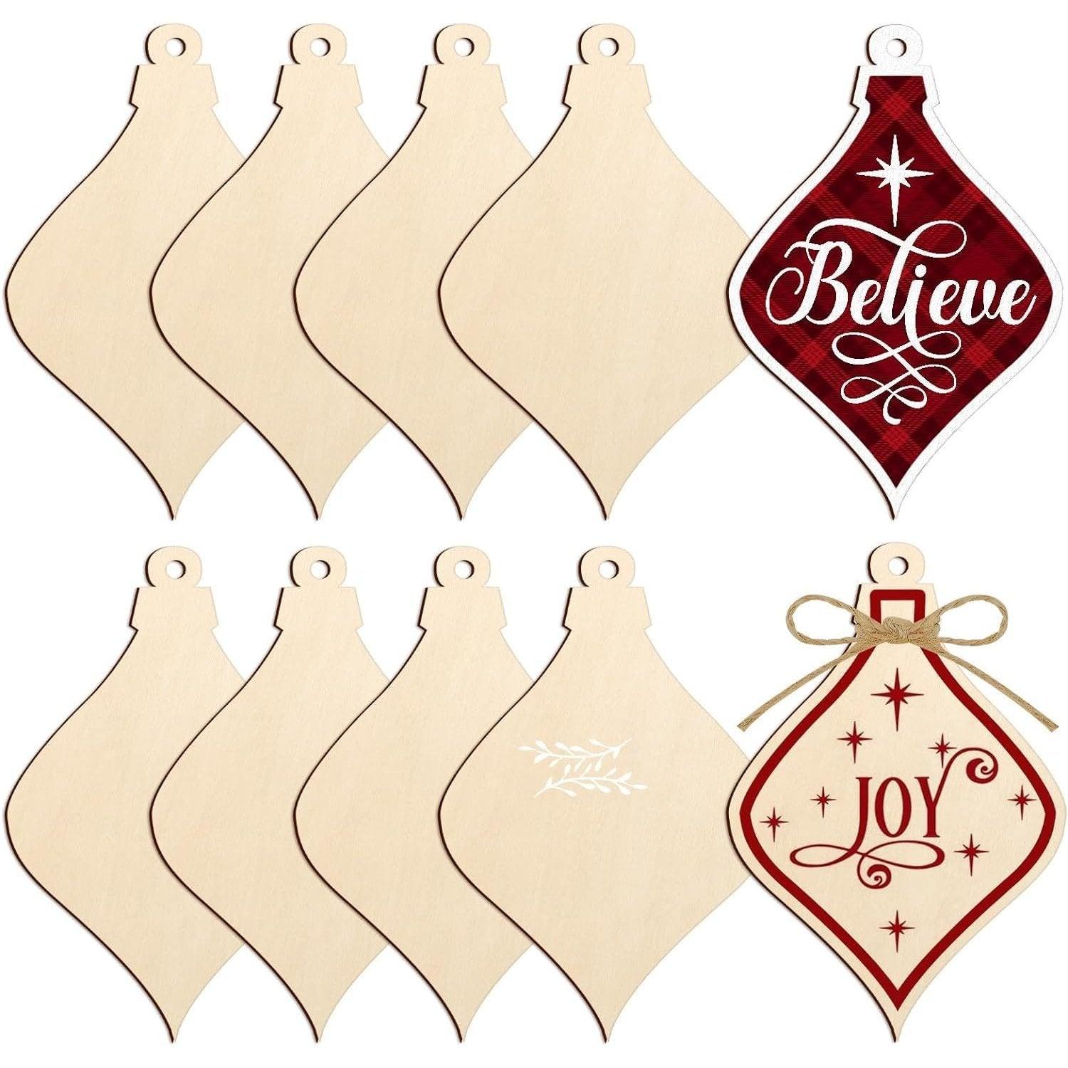 Curious Button 5 Pieces Unfinished Wooden Bulb Long Style Hanging Ornament for DIY Home Decoration, MDF Cutouts, Perfect Wooden Cutouts for Home Decor, Charming Wooden Hanging Ornaments (7x4.7IN) - Haoser