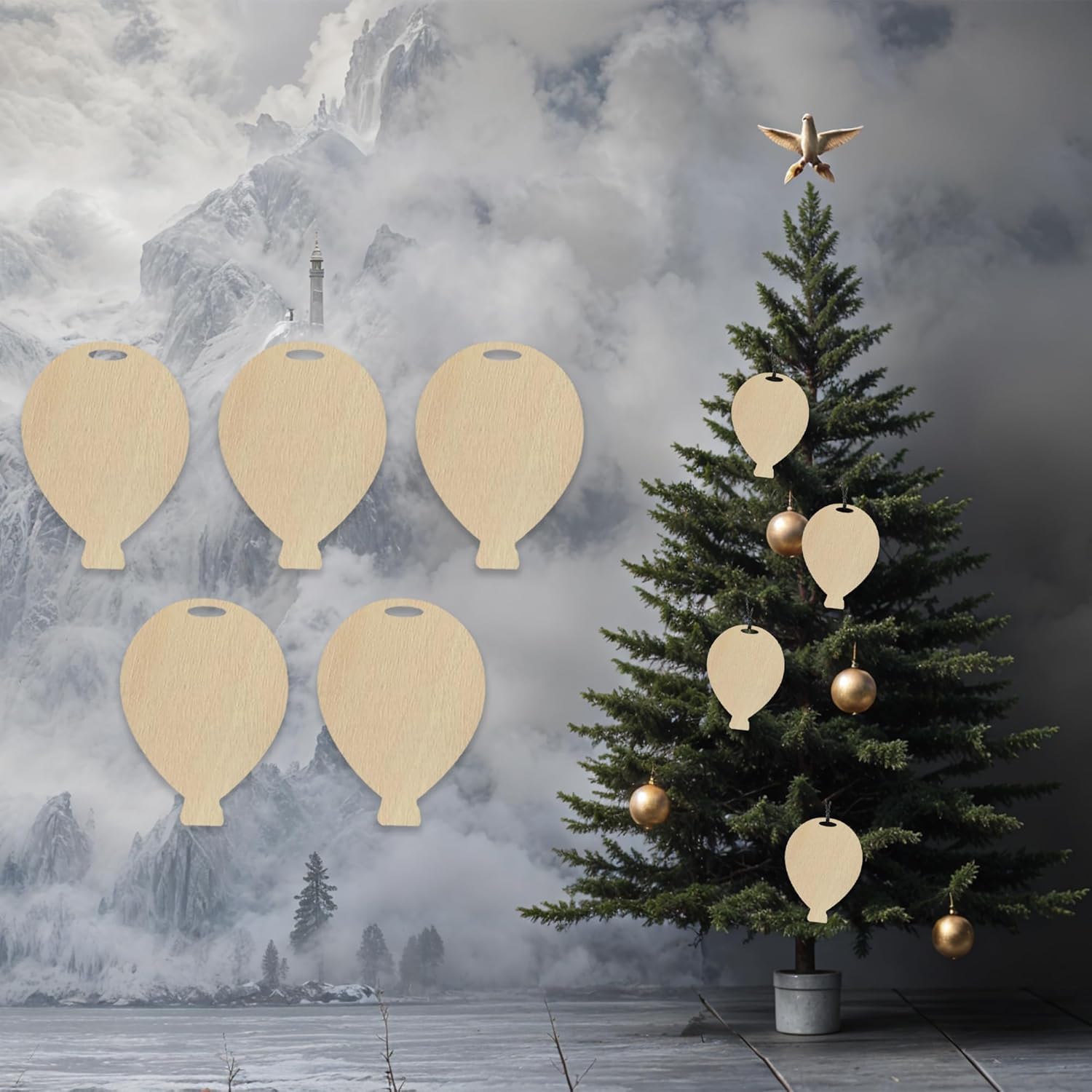 10 Pcs Wooden Balloon Shape Cutouts for DIY Craft | Unfinished Wood