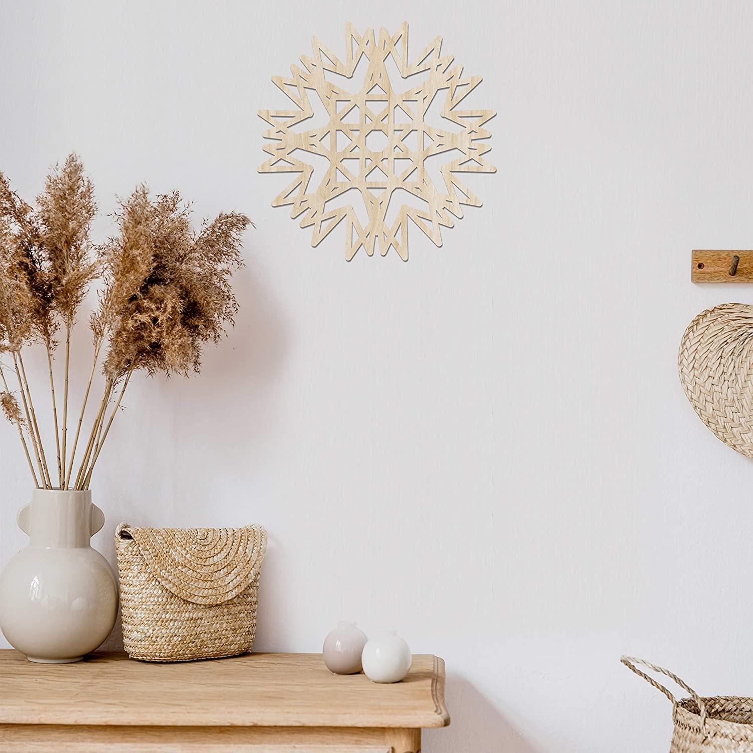 Haoser Mandala Wooden Wall Art, Whirl Look Lattice Abstarct Geometric, Birch Wood Plywood Rustic Wall Art Accent for Hallway Bedroom Living Room Cafes and Offices (Mandala Design-17_30CM) - Haoser