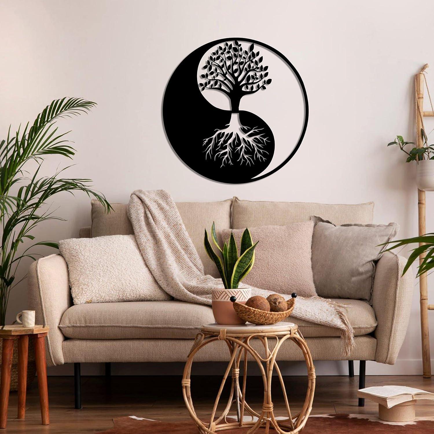 Curious Button Wall Hanging Art Beautiful Design Wooden Wall Tree of Life Art Shape Decor for Living Room, Bedroom, Hallway Decor Kitchen Wall Ornament (28cm) - Haoser