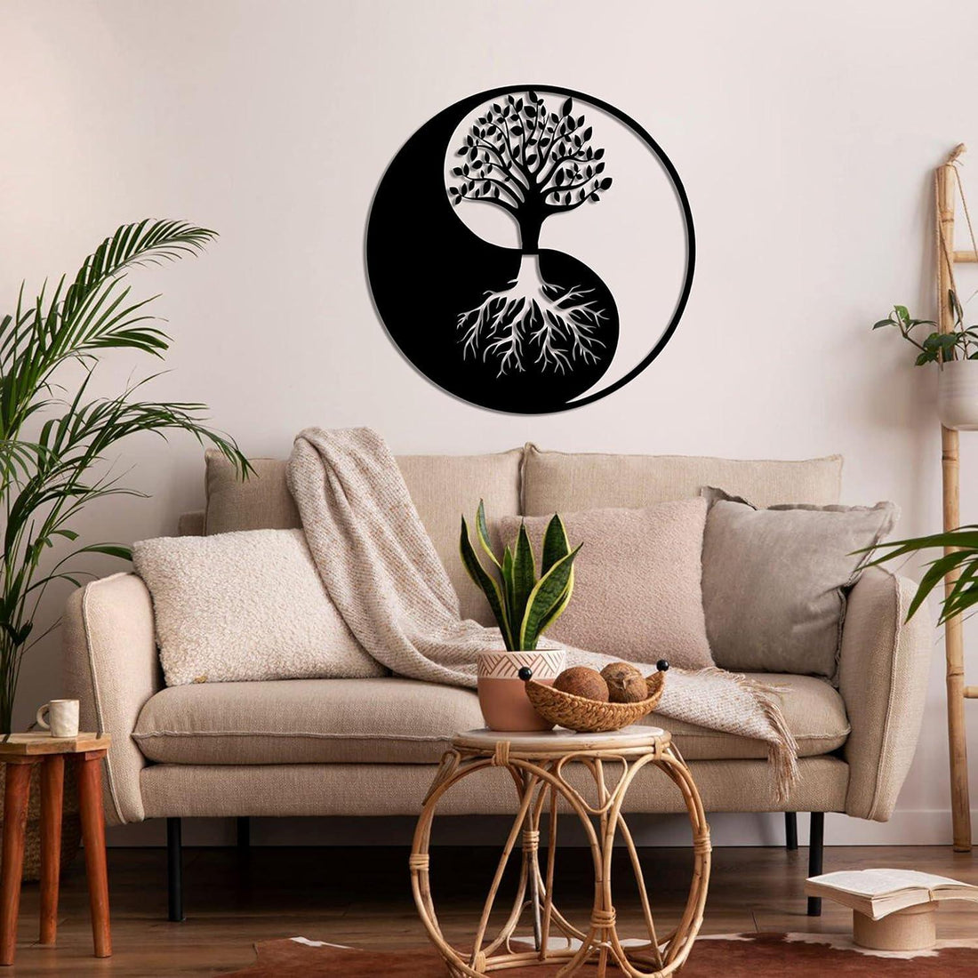 Curious Button Wall Hanging Art Beautiful Design Wooden Wall Tree of Life Art Shape Decor for Living Room, Bedroom, Hallway Decor Kitchen Wall Ornament (28cm) - Haoser