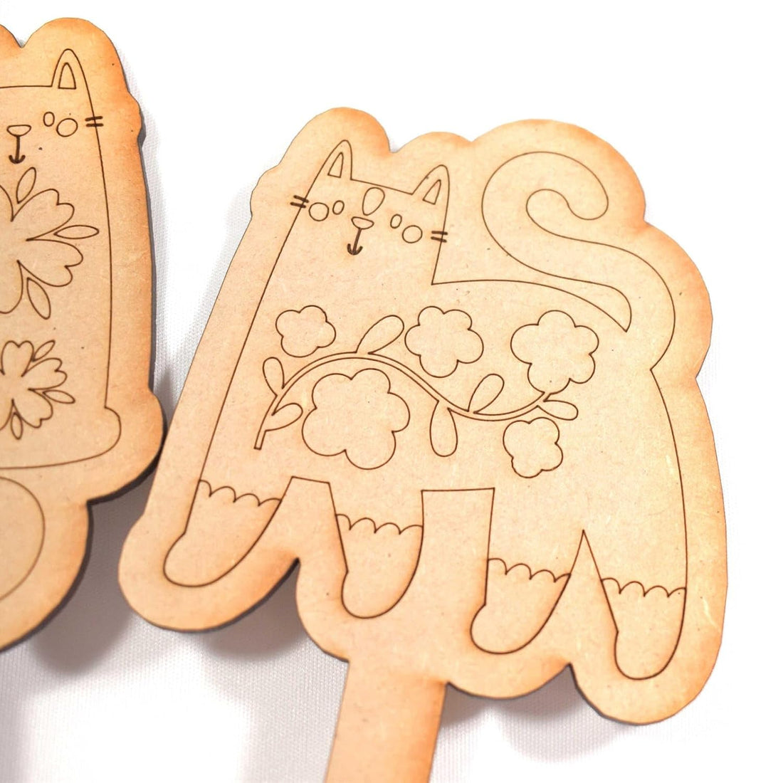 Set of 3 Cat Design MDF Wooden Plant Stake DIY Painting Kit