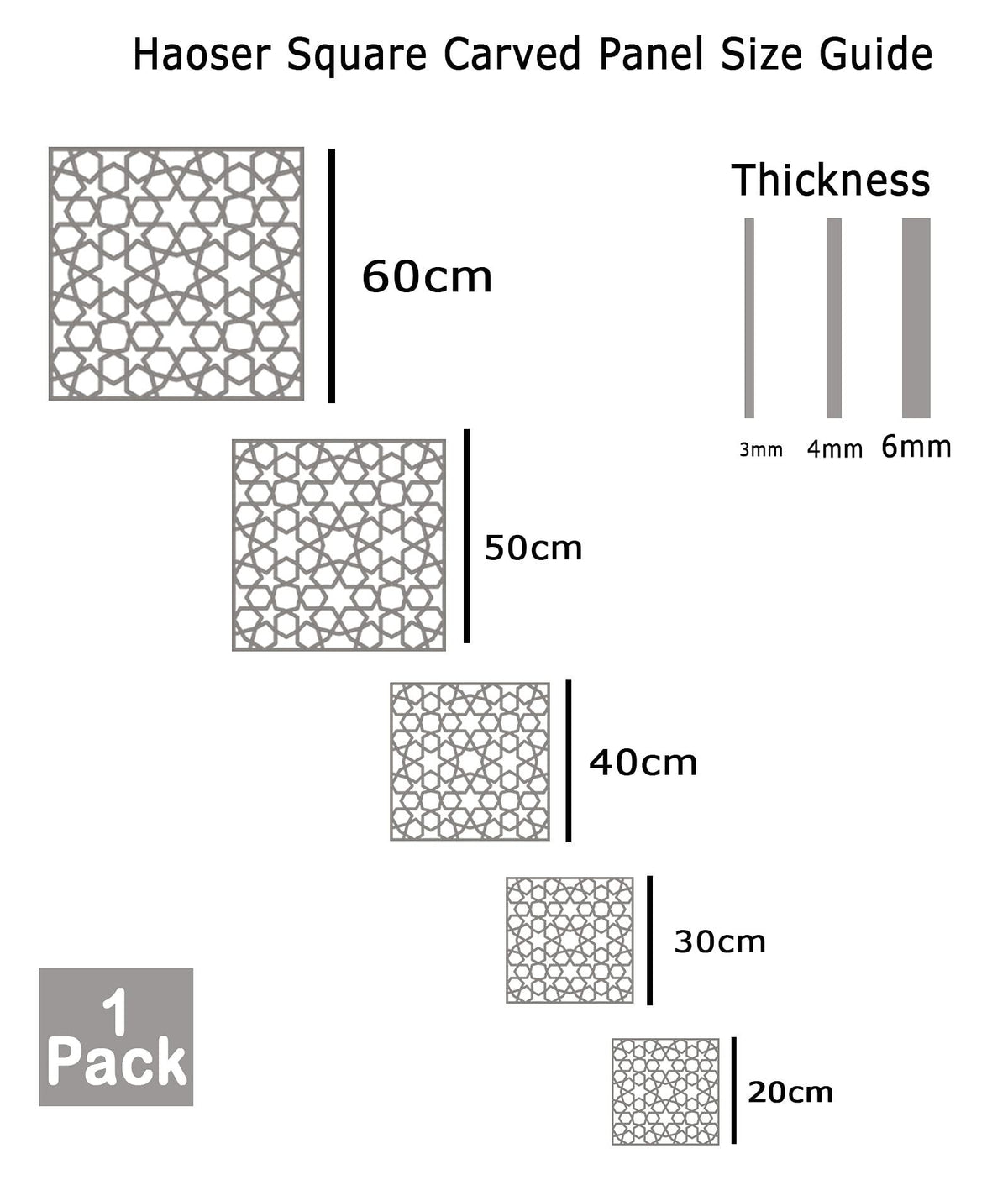 Haoser Wall Hanging Wooden Carved Panel for Room Partition, Cabinet Doors, Windows (Square Panel-5) - Haoser