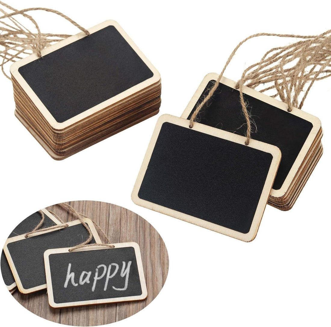 Haoser Chalkboard Tags with Jute Twine, Mini Erasable Chalkboards with Hanging String, Wooden Mini Chalkboard Signs, Hanging Chalkboard Labels, Price Tags, Message Tags - Haoser