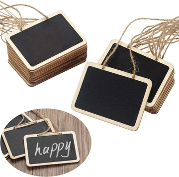 Haoser Chalkboard Tags with Jute Twine, Mini Erasable Chalkboards with Hanging String, Wooden Mini Chalkboard Signs, Hanging Chalkboard Labels, Price Tags, Message Tags - Haoser